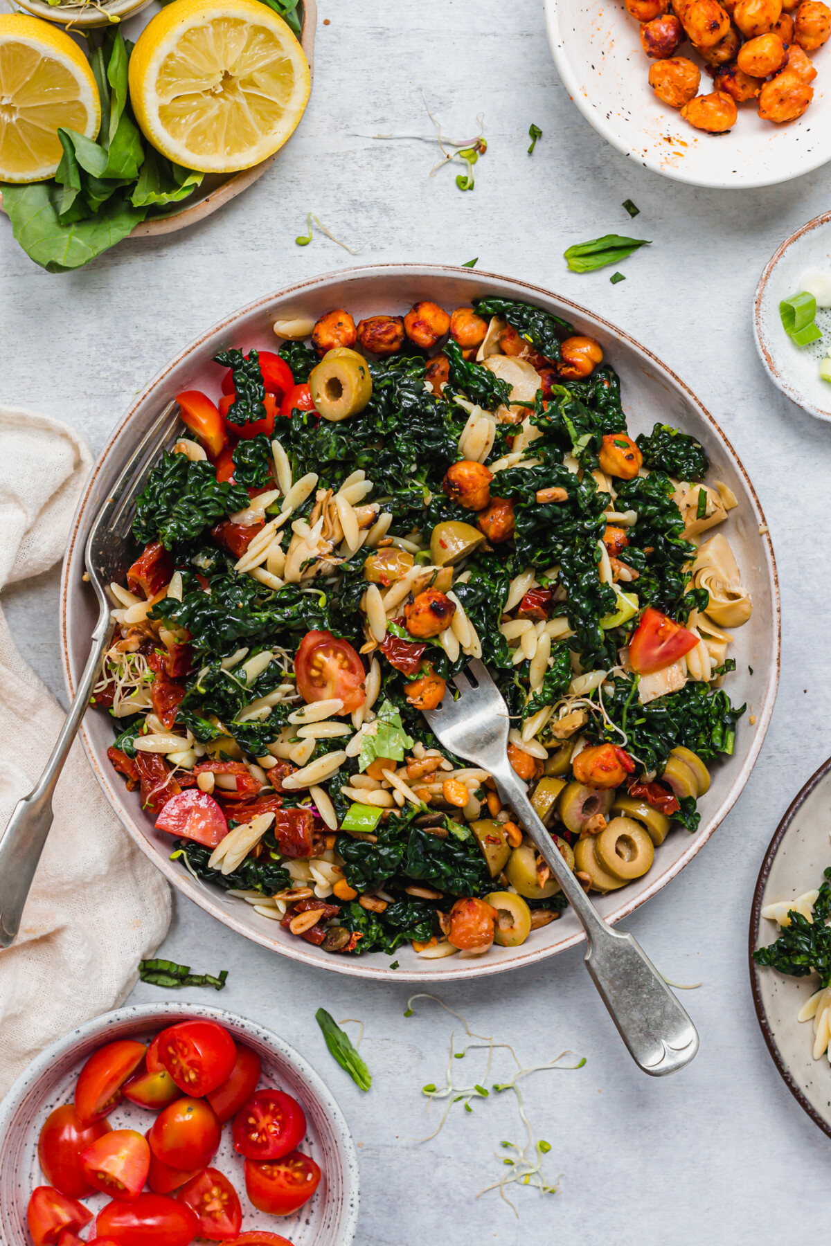 Crispy Pesto Chickpea Orzo Kale Salad Vegan Nourishing Amy