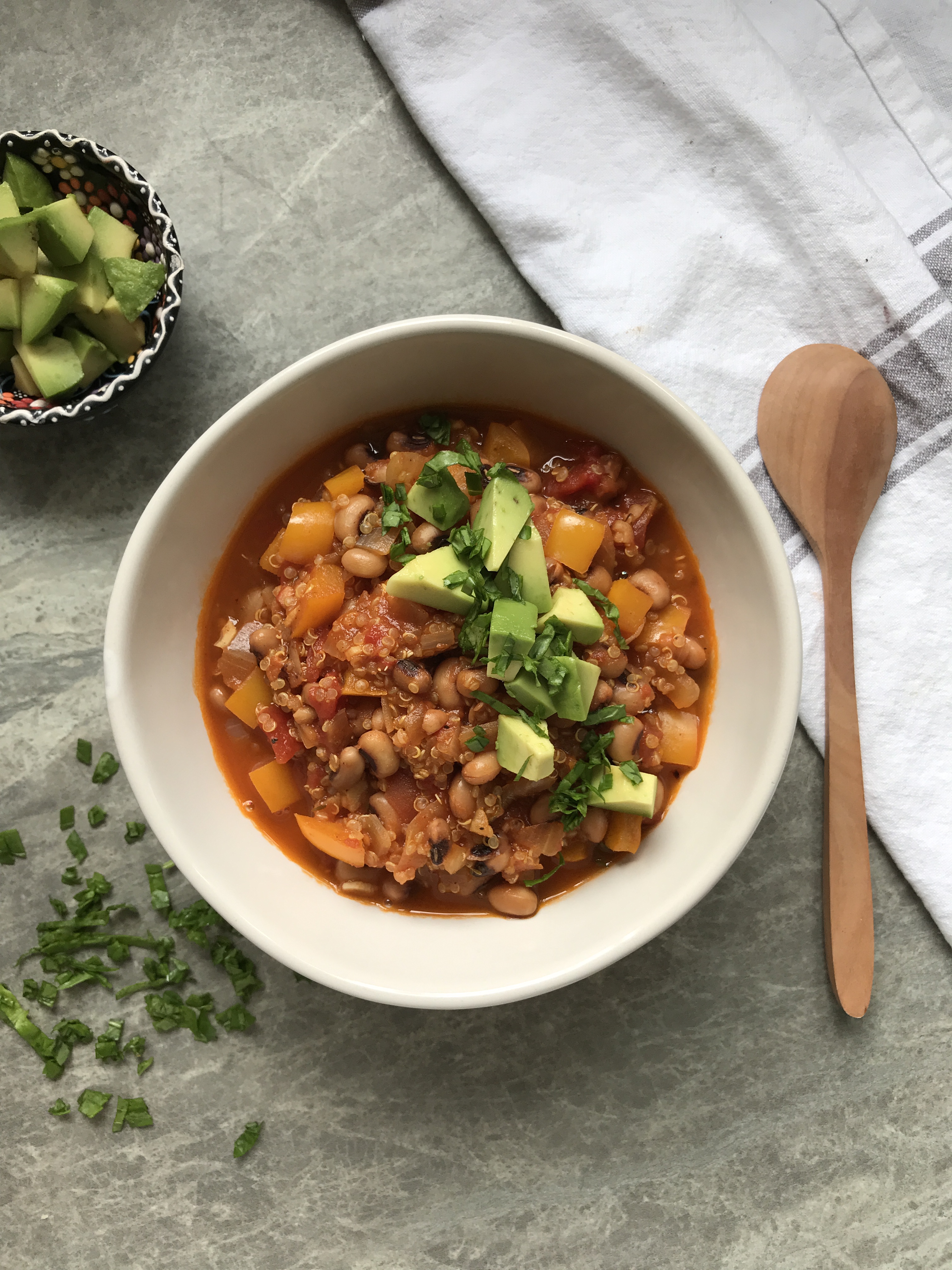 Lightly Spiced Black Eyed Bean and Quinoa Stew