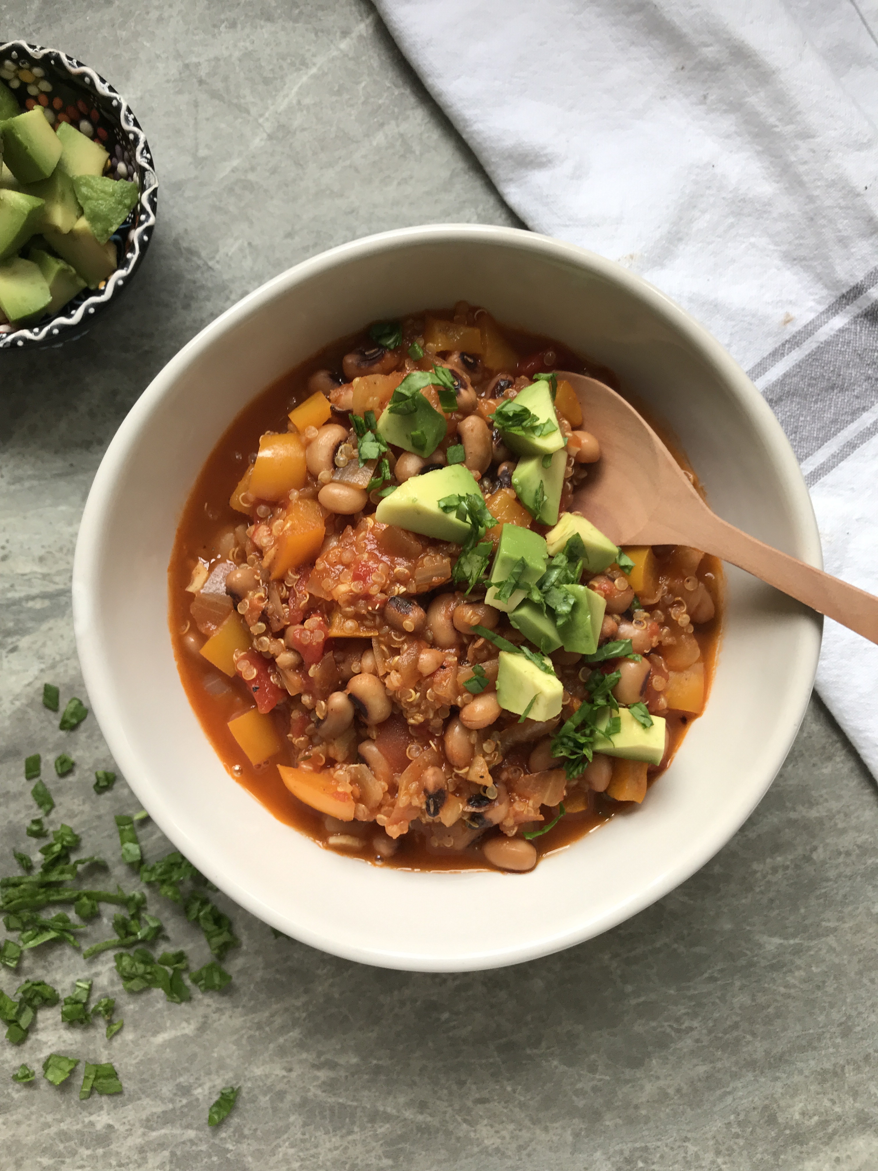 Lightly Spiced Black Eyed Bean and Quinoa Stew