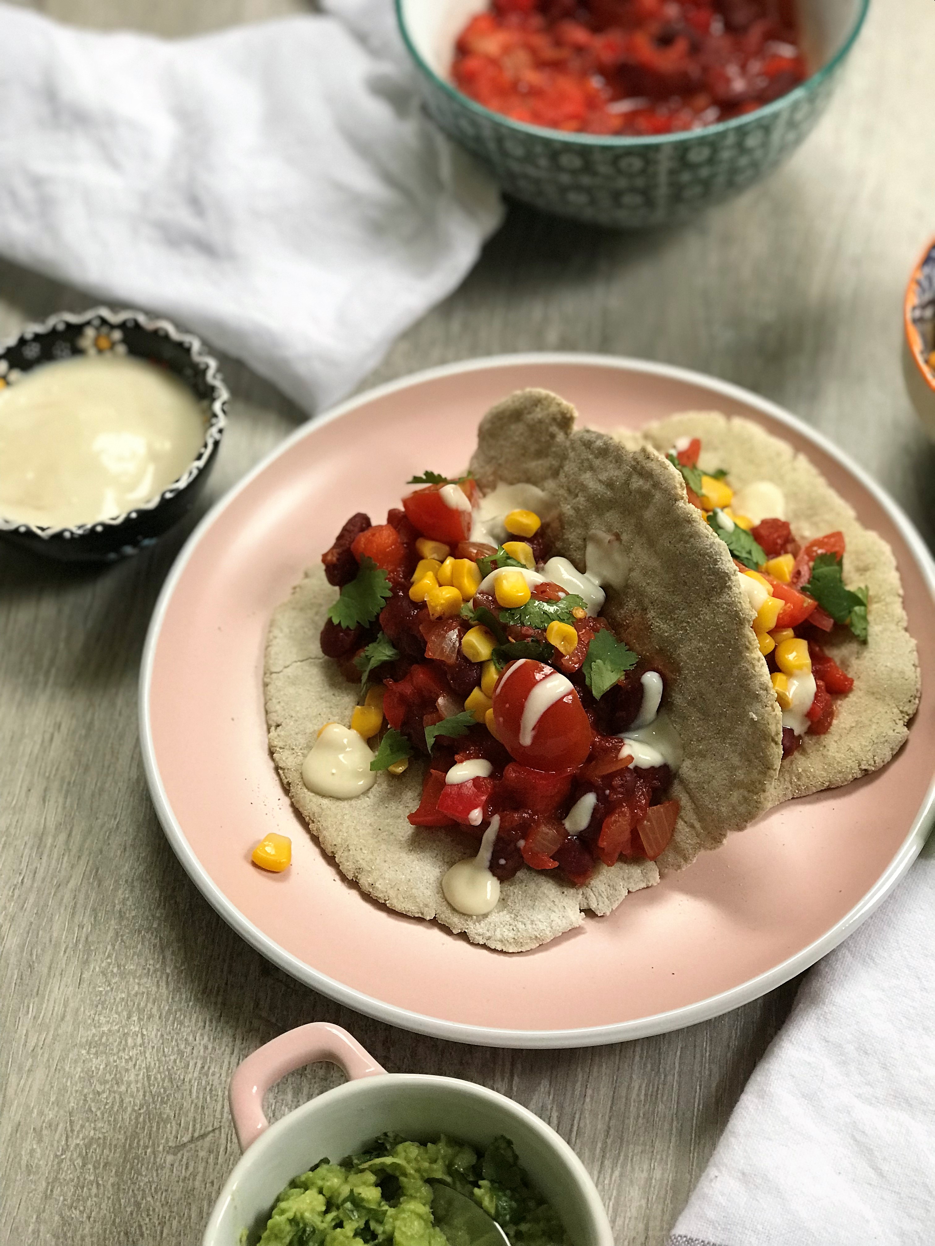 Paprika Baked Bean Tacos with Easy Fluffy Flatbread