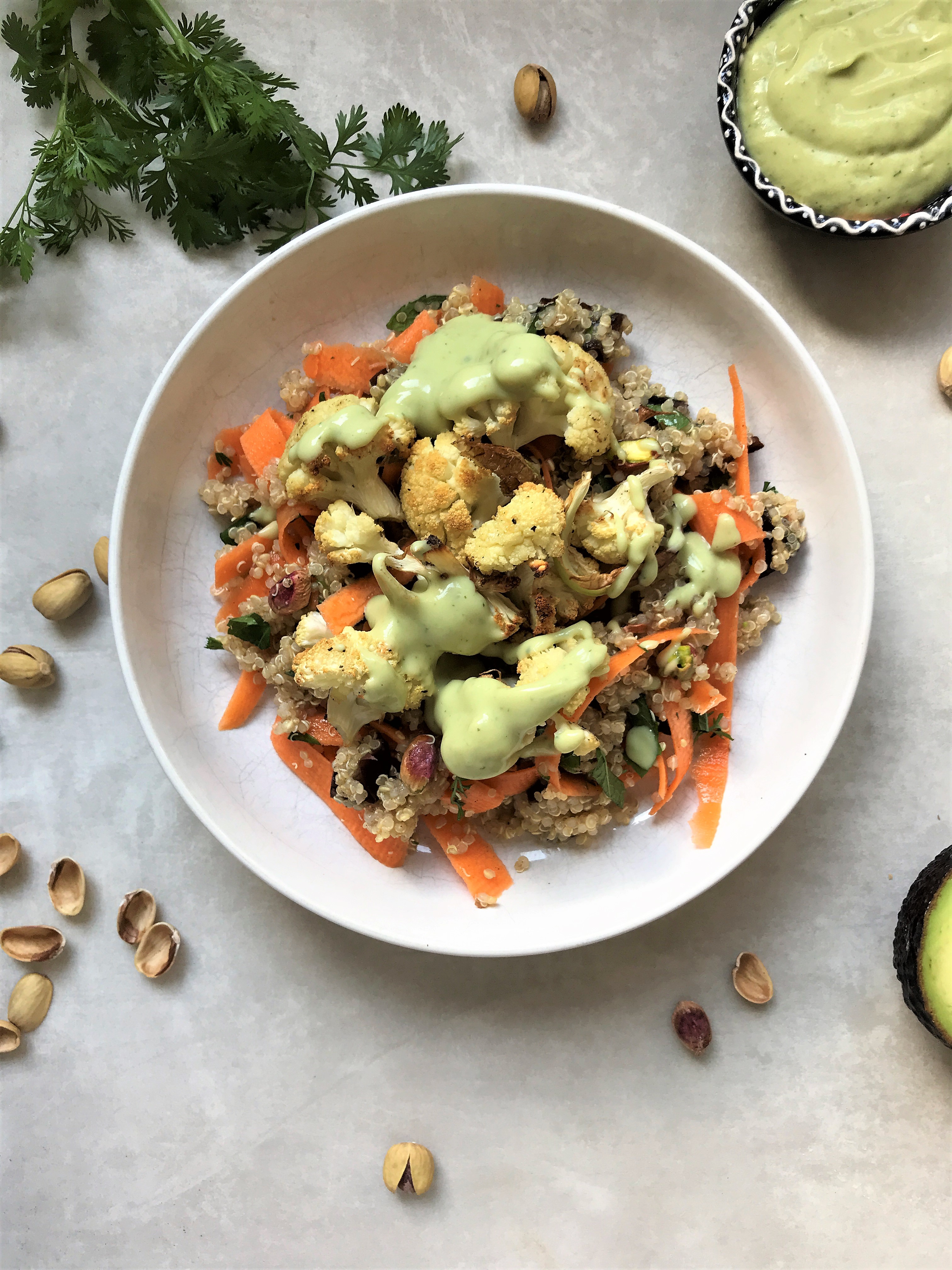 Pistachio and Date Quinoa with Roasted Cauliflower