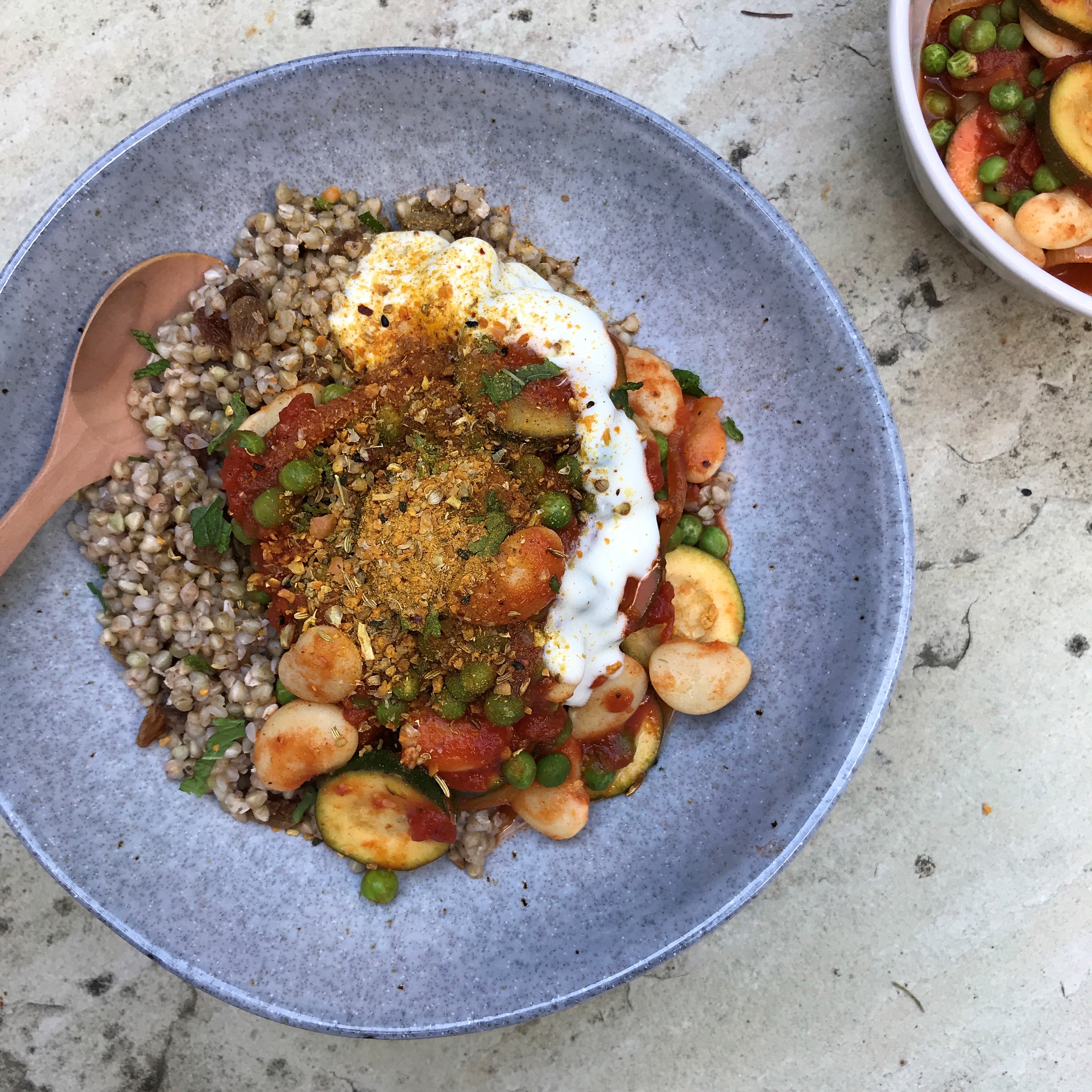 Egyptian Spiced Courgette and Butter Beans with Turmeric Dukkha