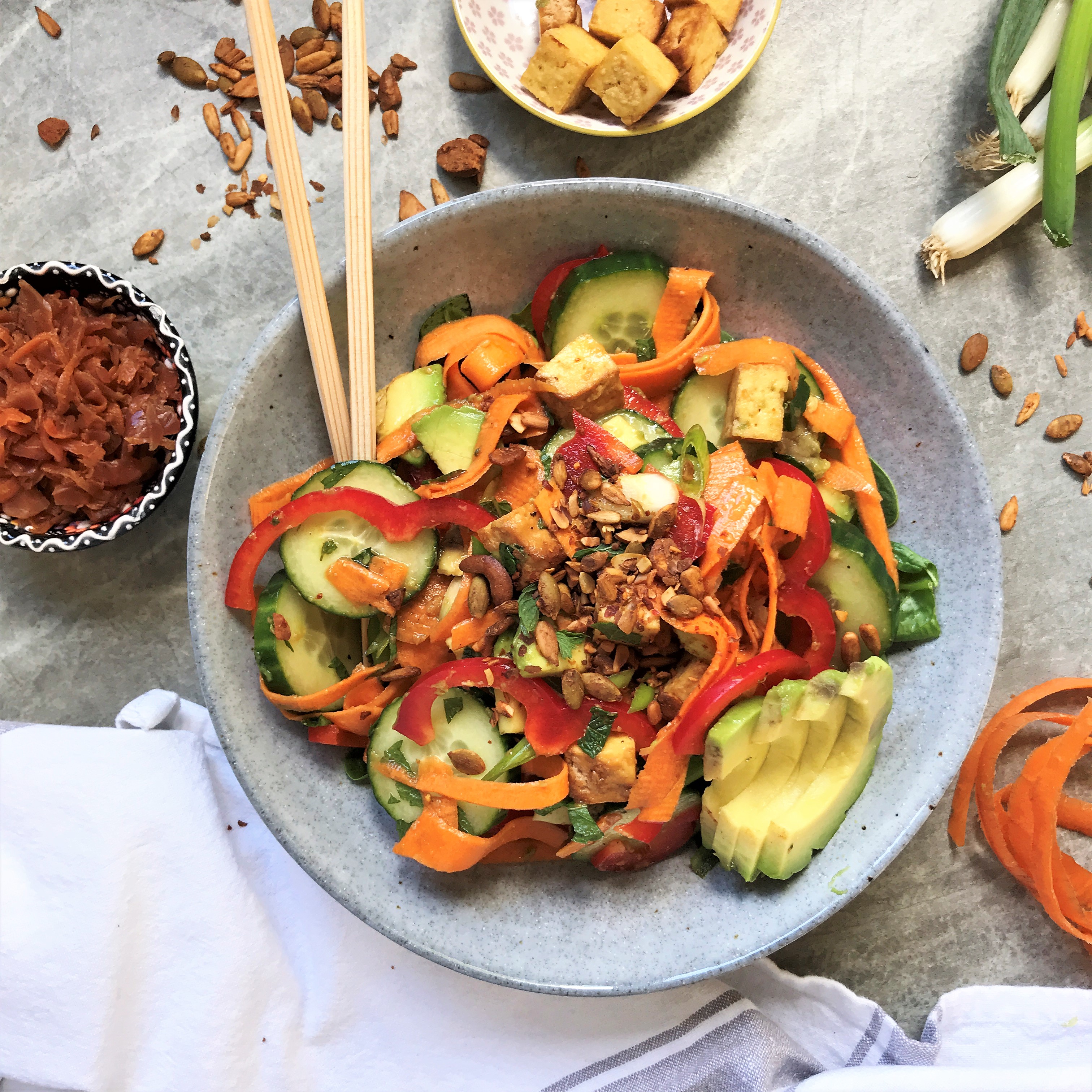 Spicy Ginger Cucumber Salad with Smoked Tofu