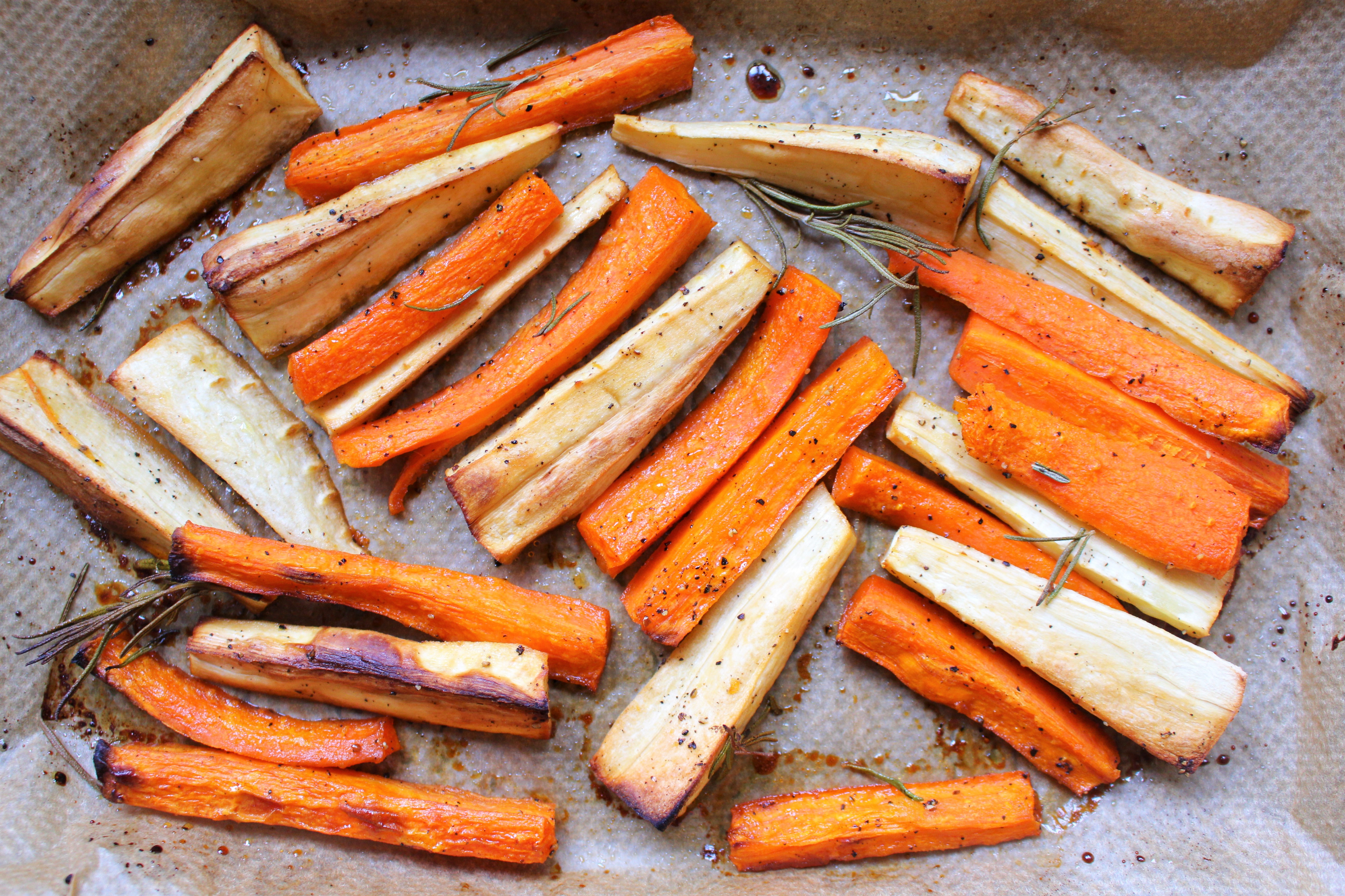 Coconut Honey Roasted Parsnips and Carrots