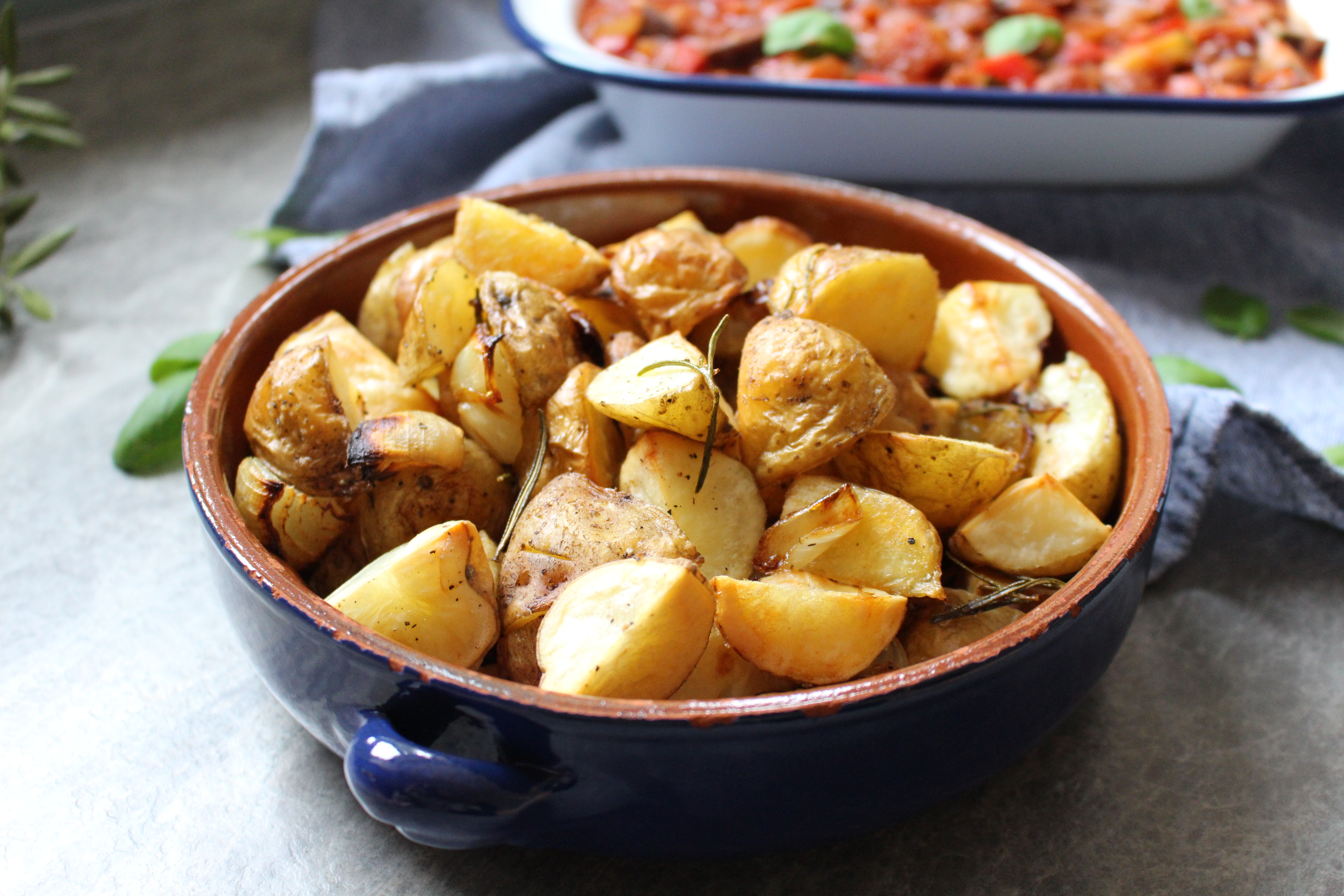 Sicilian Caponata with Rosemary Roasted New Potatoes