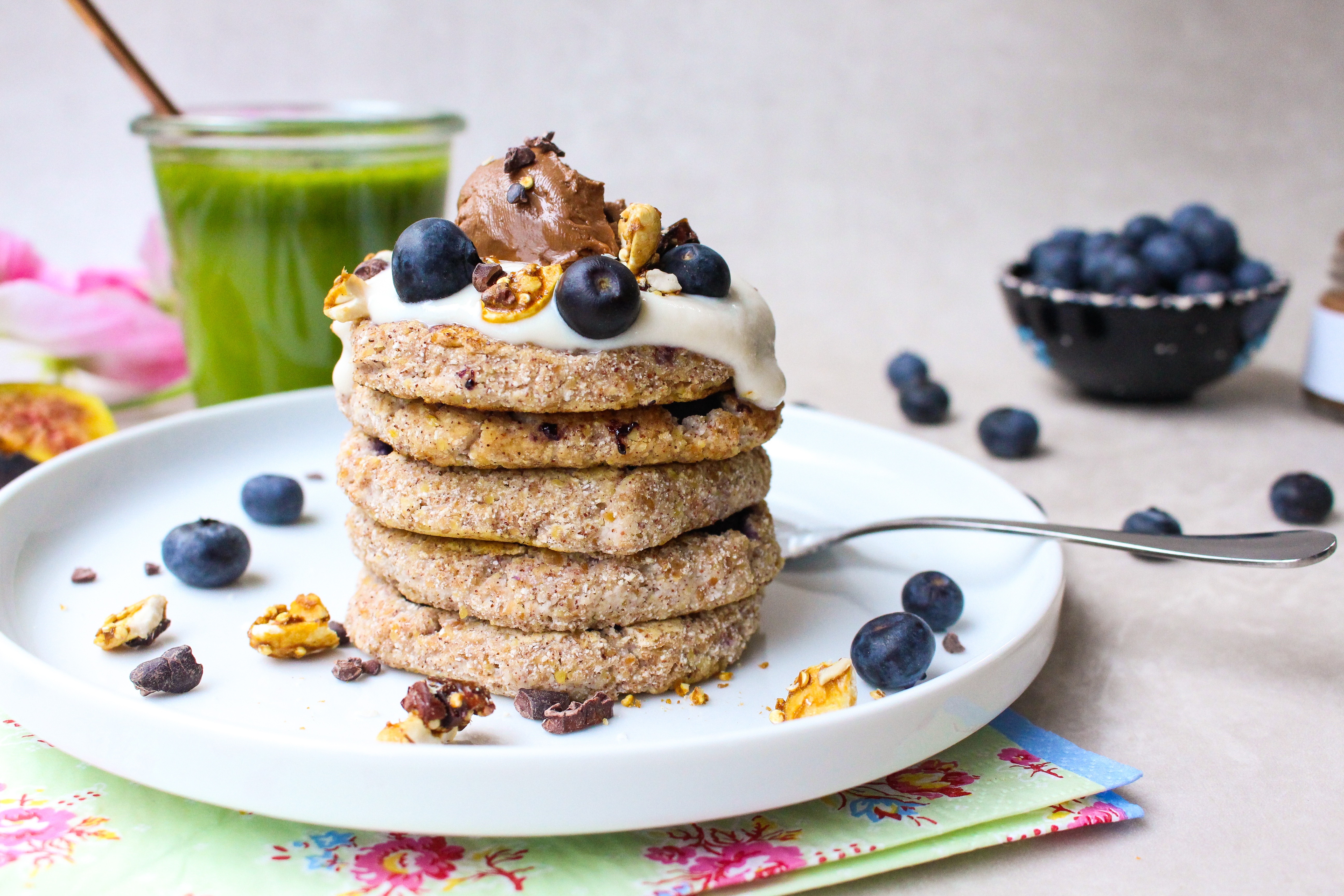 Coconut Blueberry and Cinnamon Pancakes