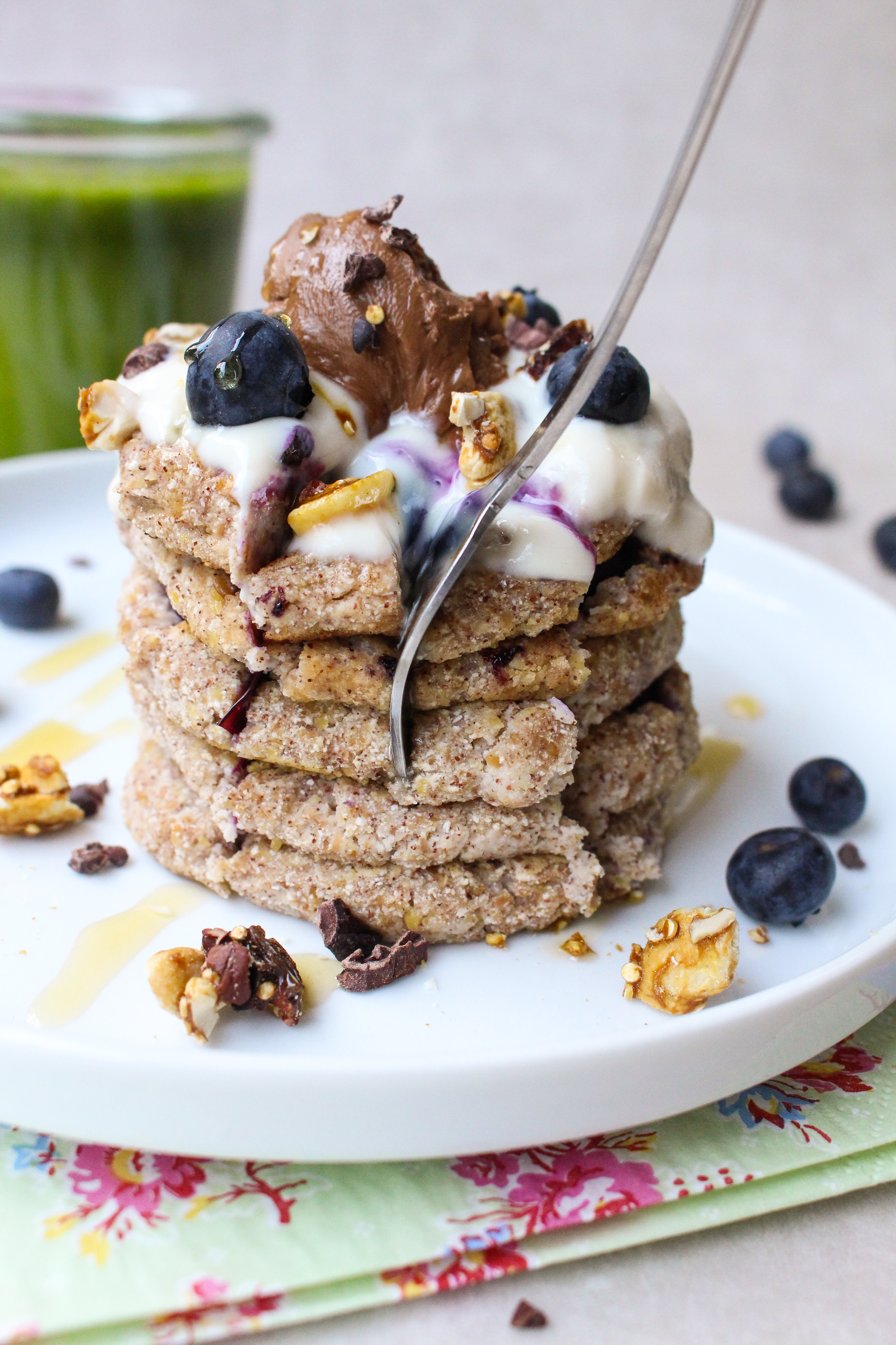 Coconut Blueberry and Cinnamon Pancakes