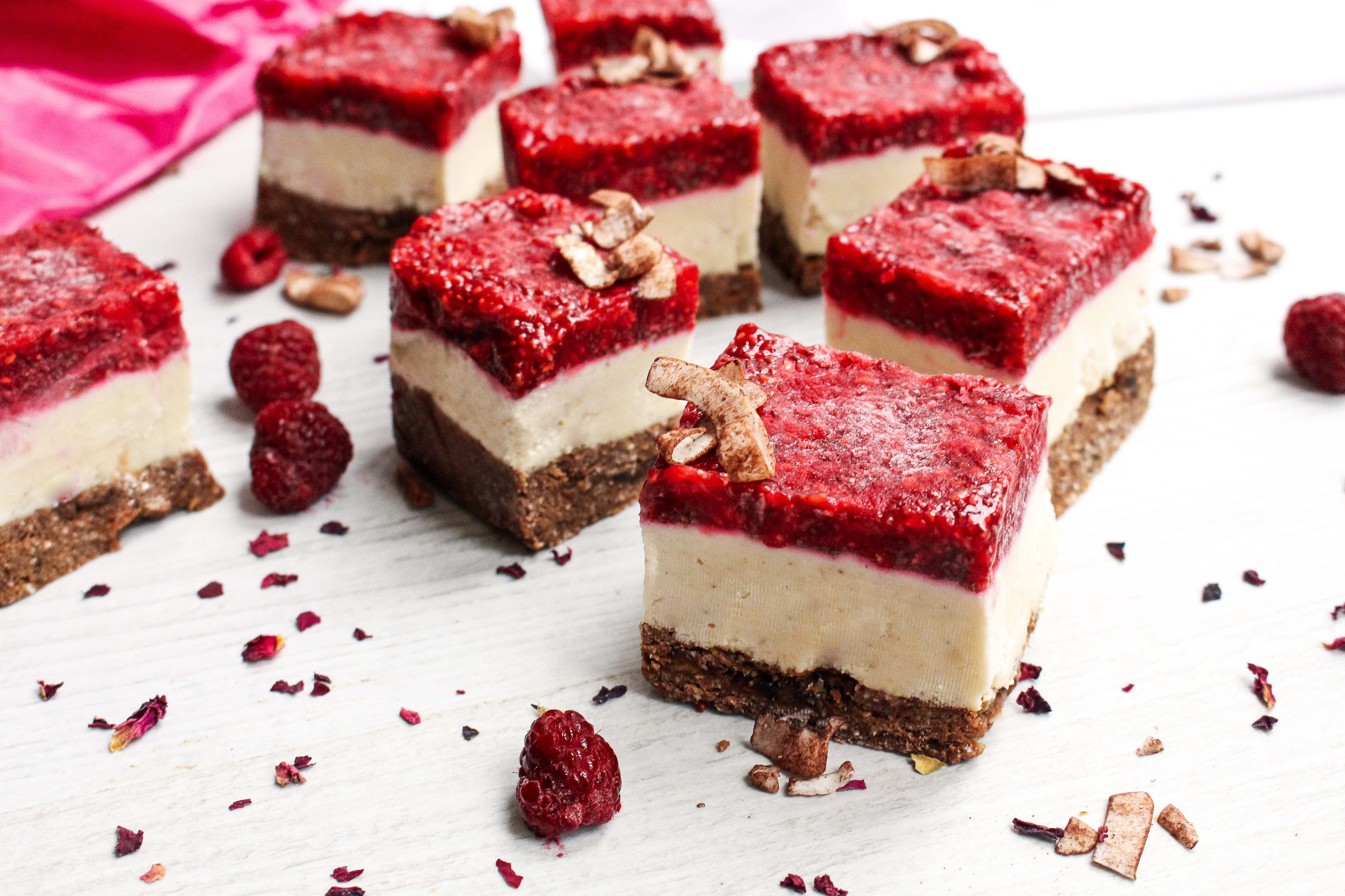 Chocolate Coconut Raspberry Cheesecake Slices