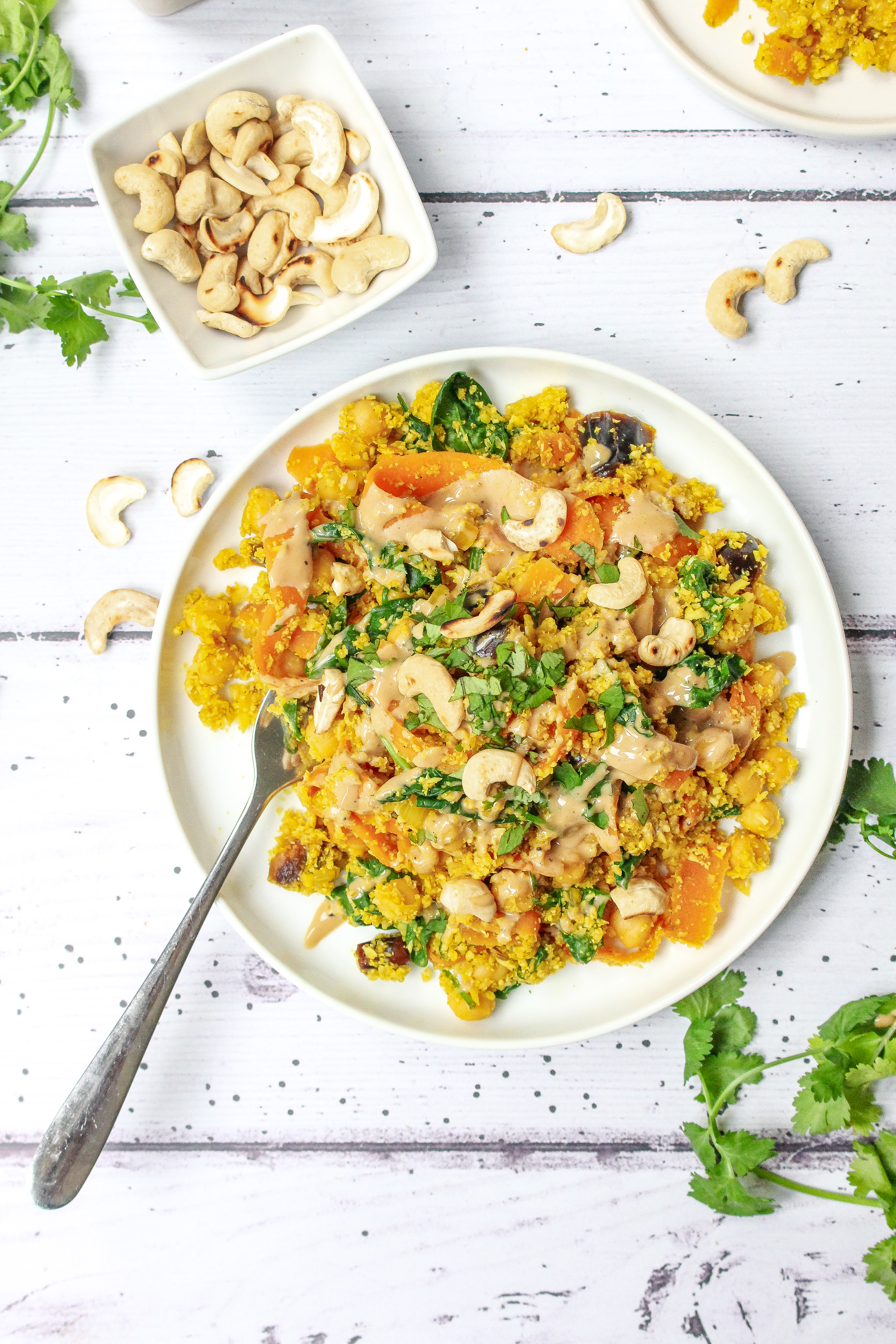 Moroccan Cauliflower Rice with Dates Toasted Cashews and Tahini