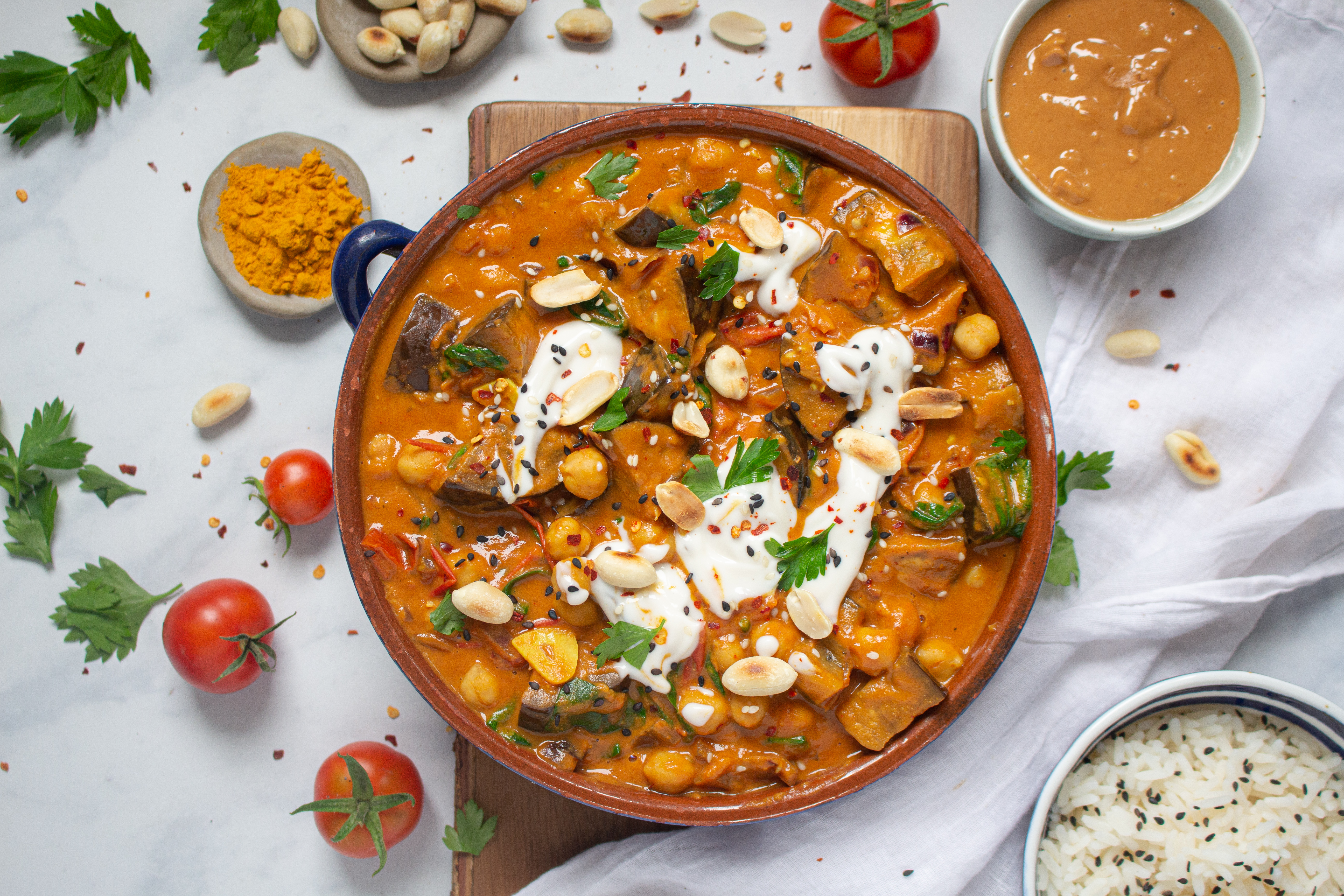 Golden Chickpea and Aubergine Peanut Curry
