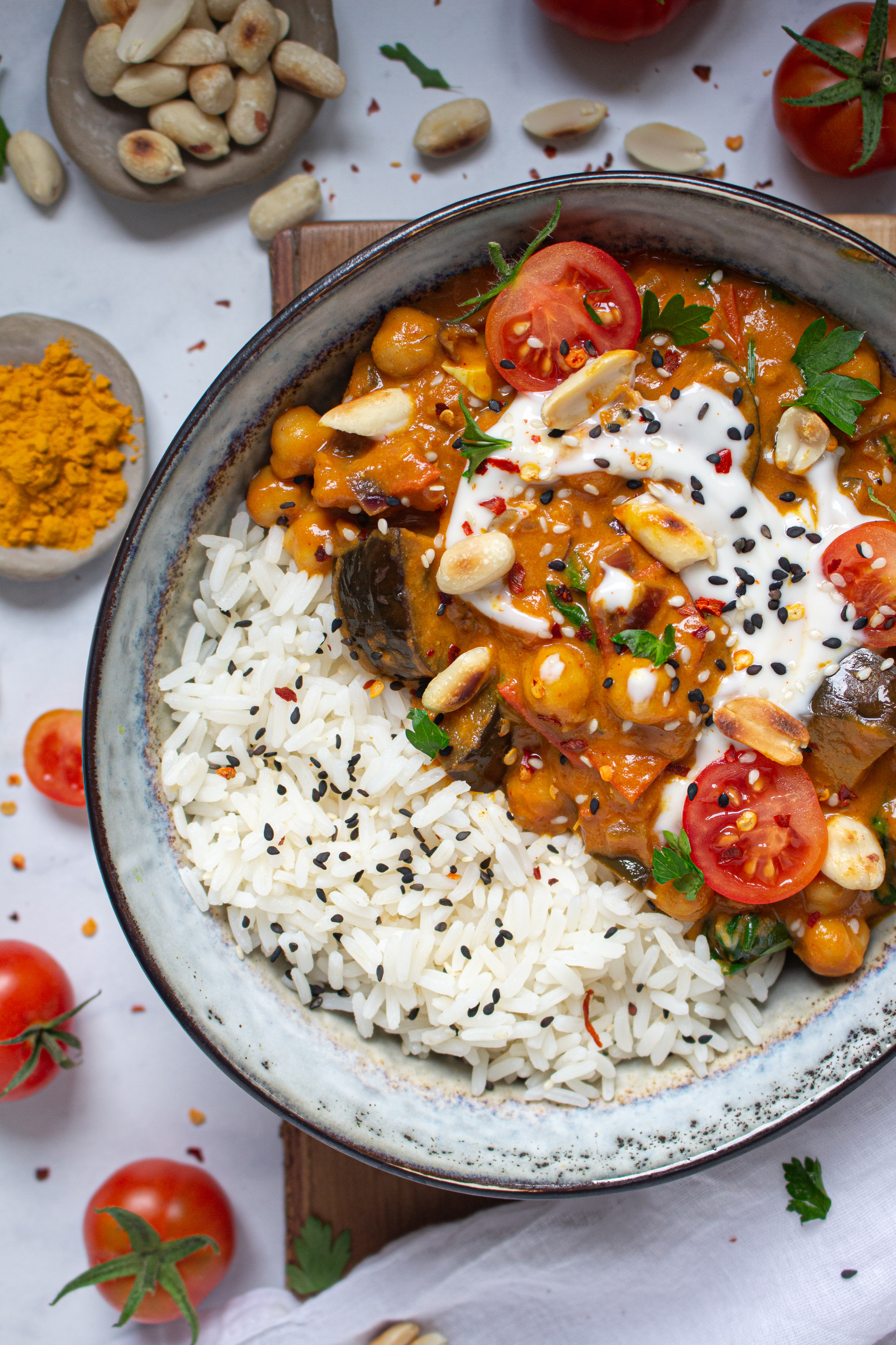 Golden Chickpea and Aubergine Peanut Curry