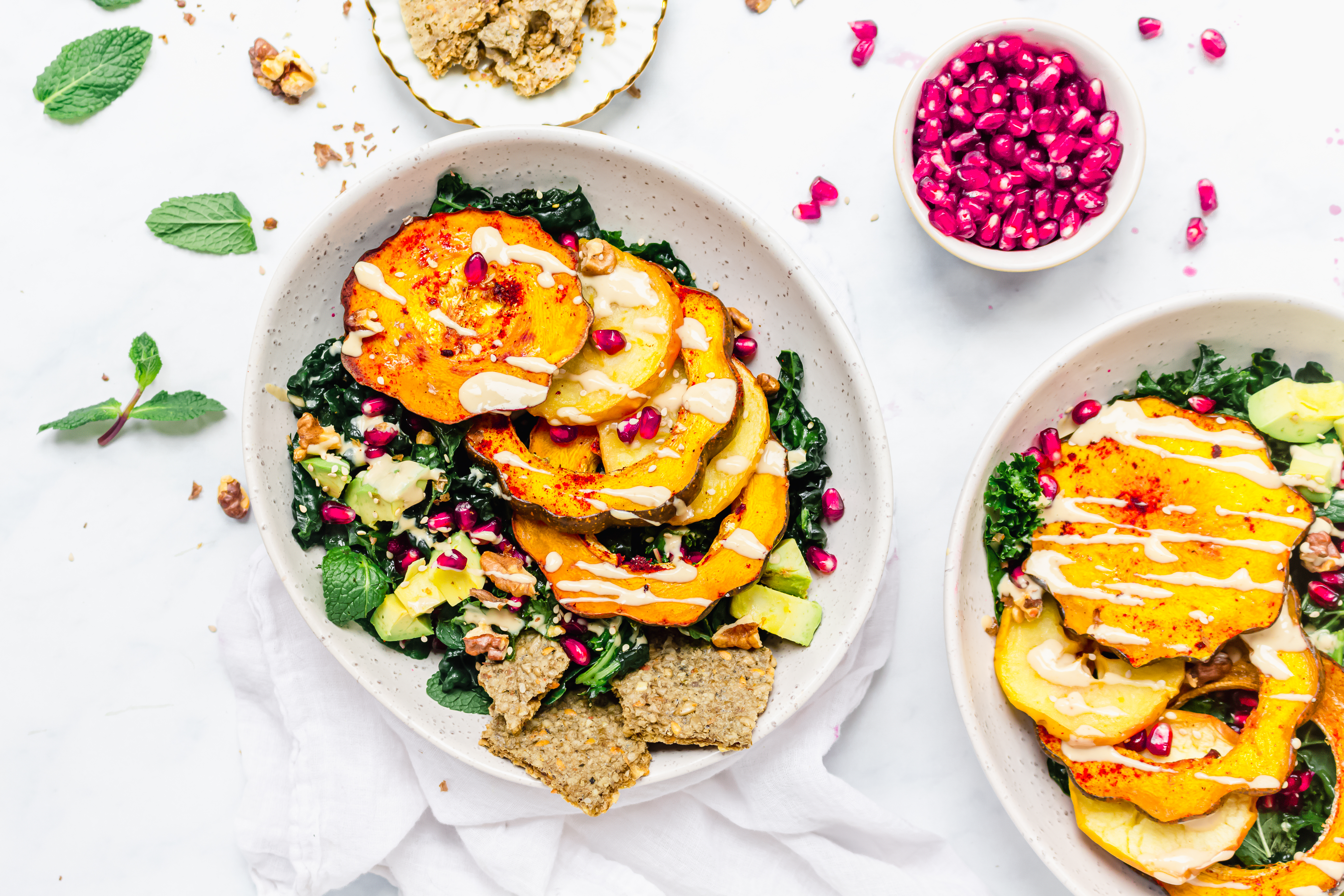 vPaprika Roasted Squash and Apple Salad with Ginger Tahini