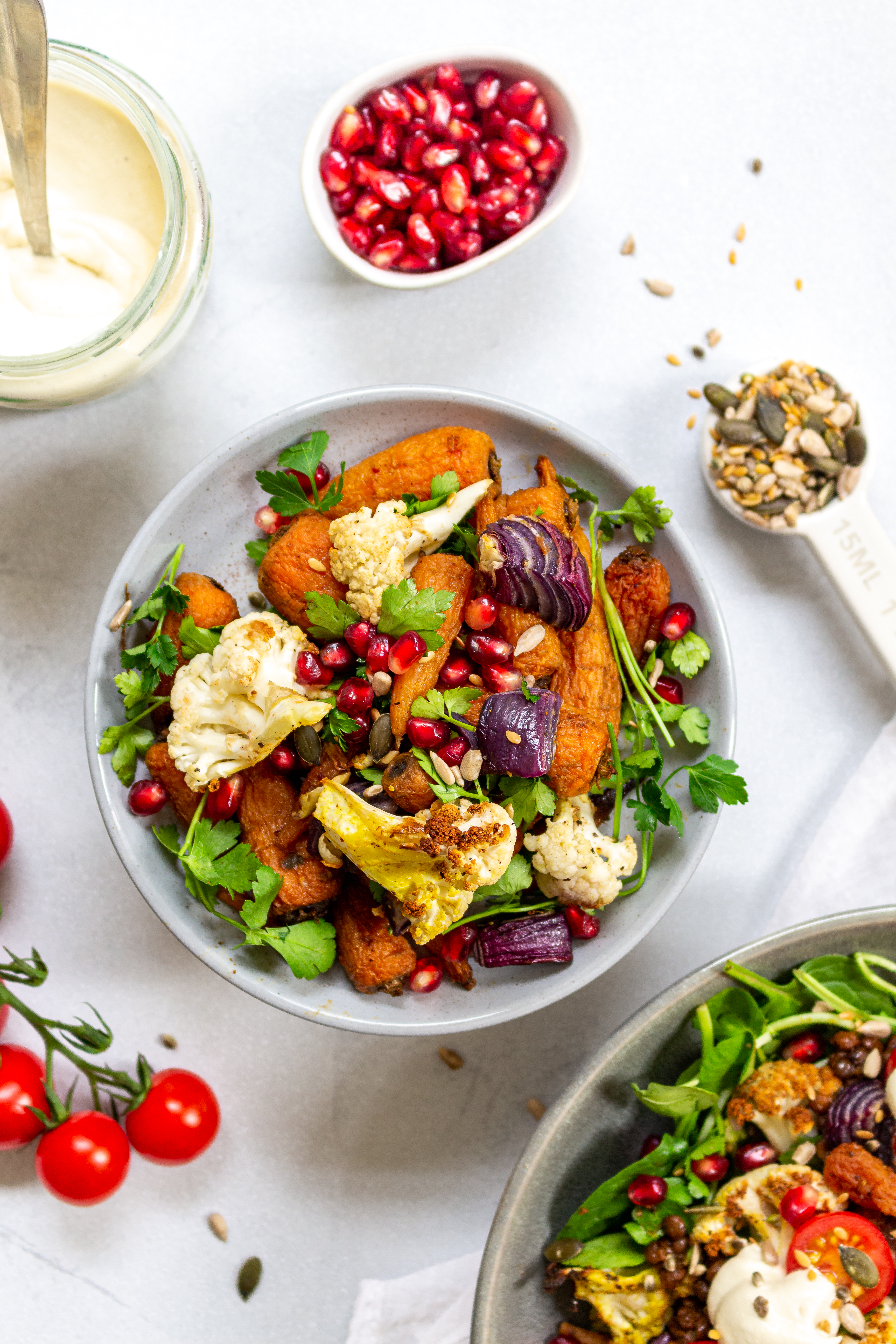 Roasted Cumin Carrot Lentil Salad with Cashew Cheese