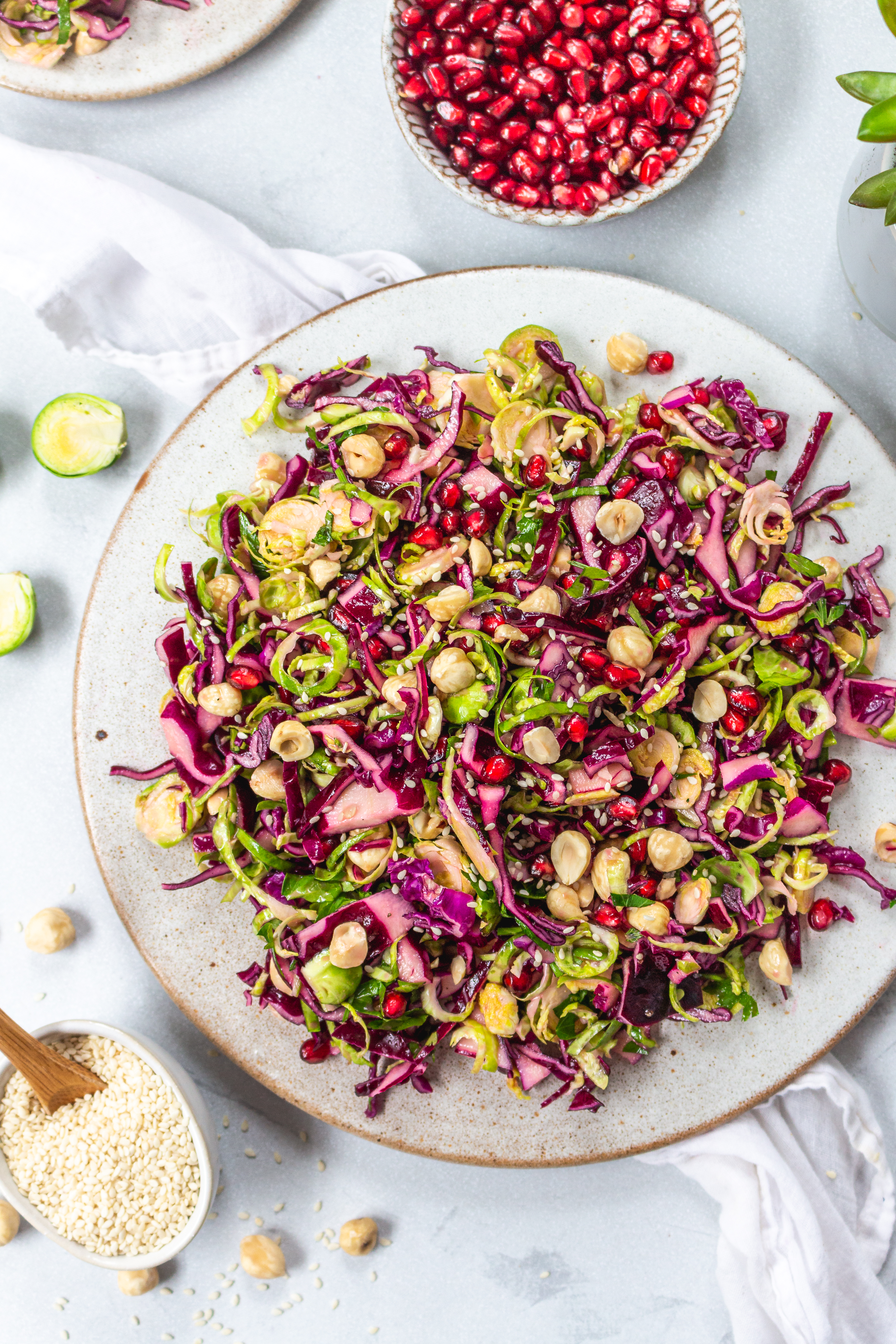 Brussel Sprout Red Cabbage and Hazelnut Slaw
