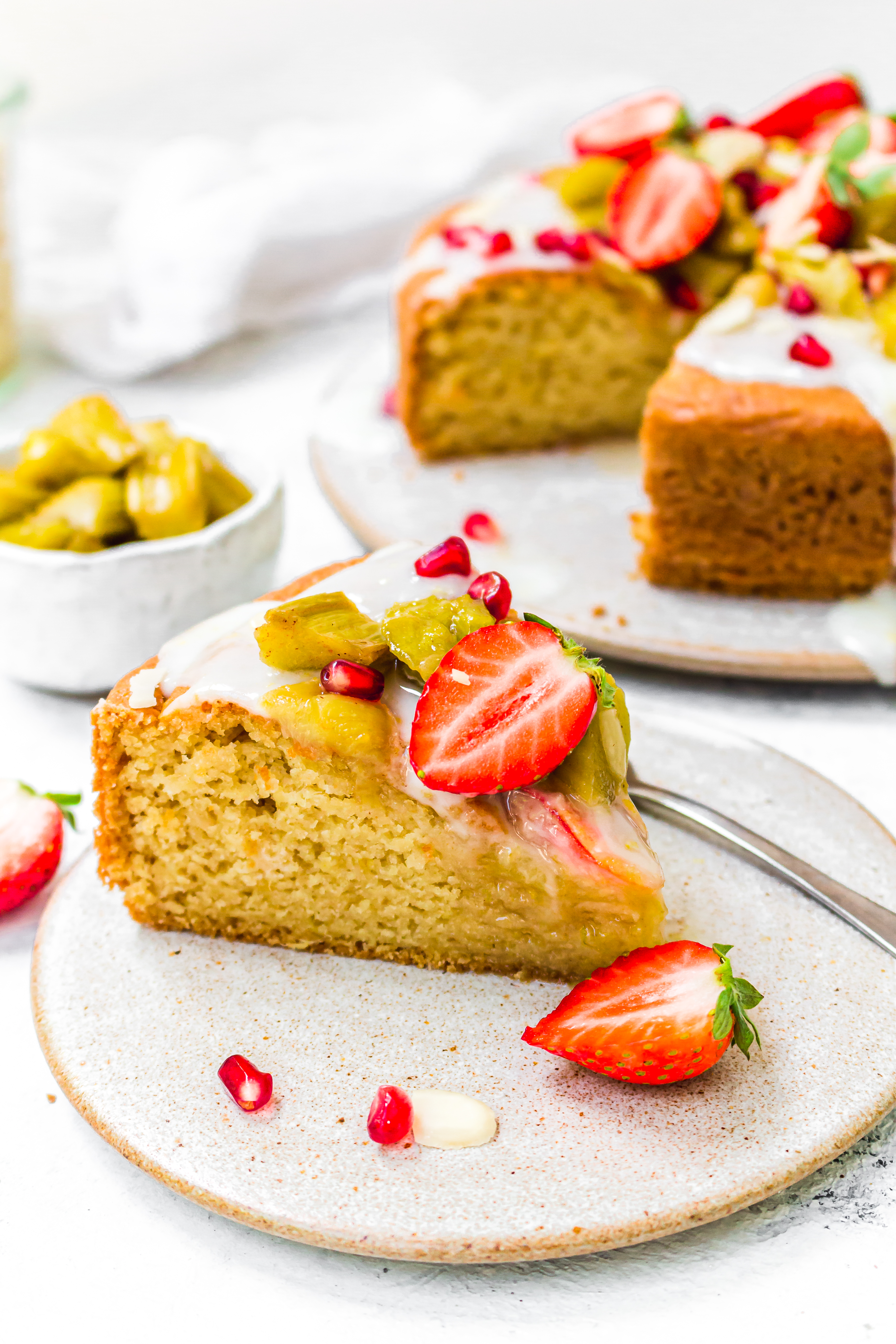 Vegan Almond Lemon and Rhubarb Cake