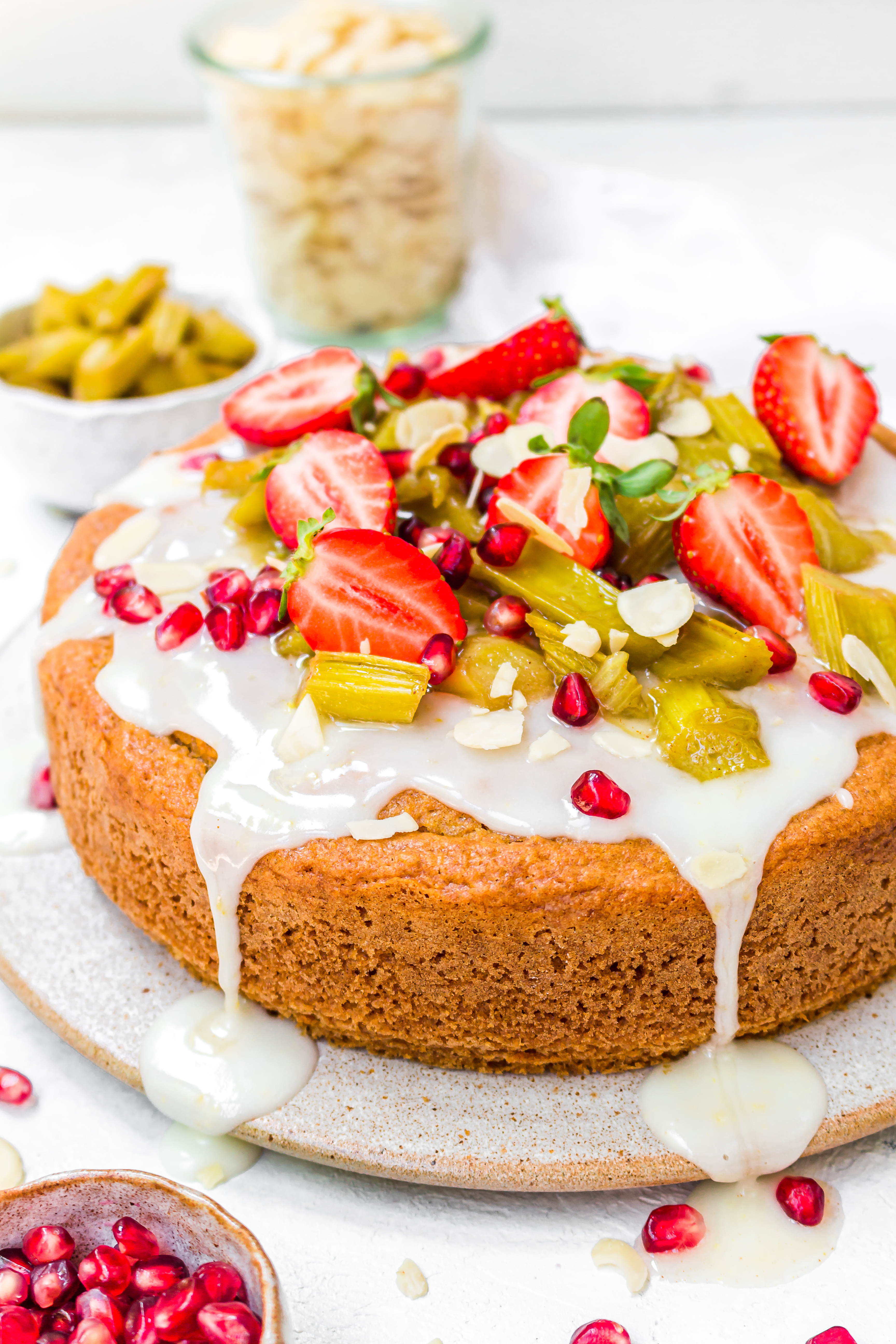 Vegan Almond Lemon and Rhubarb Cake