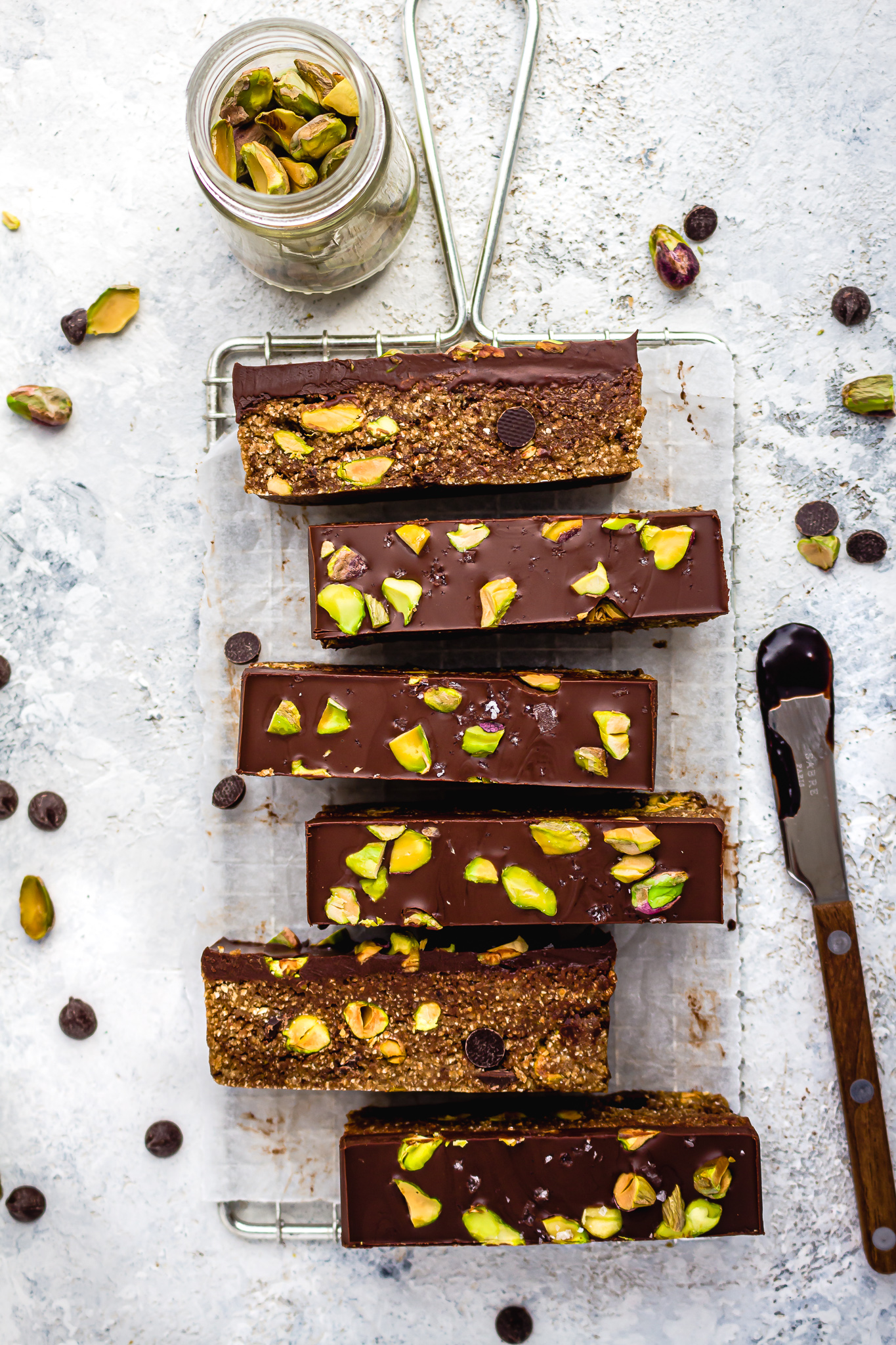 Chocolate and Pistachio Cookie Dough Bars