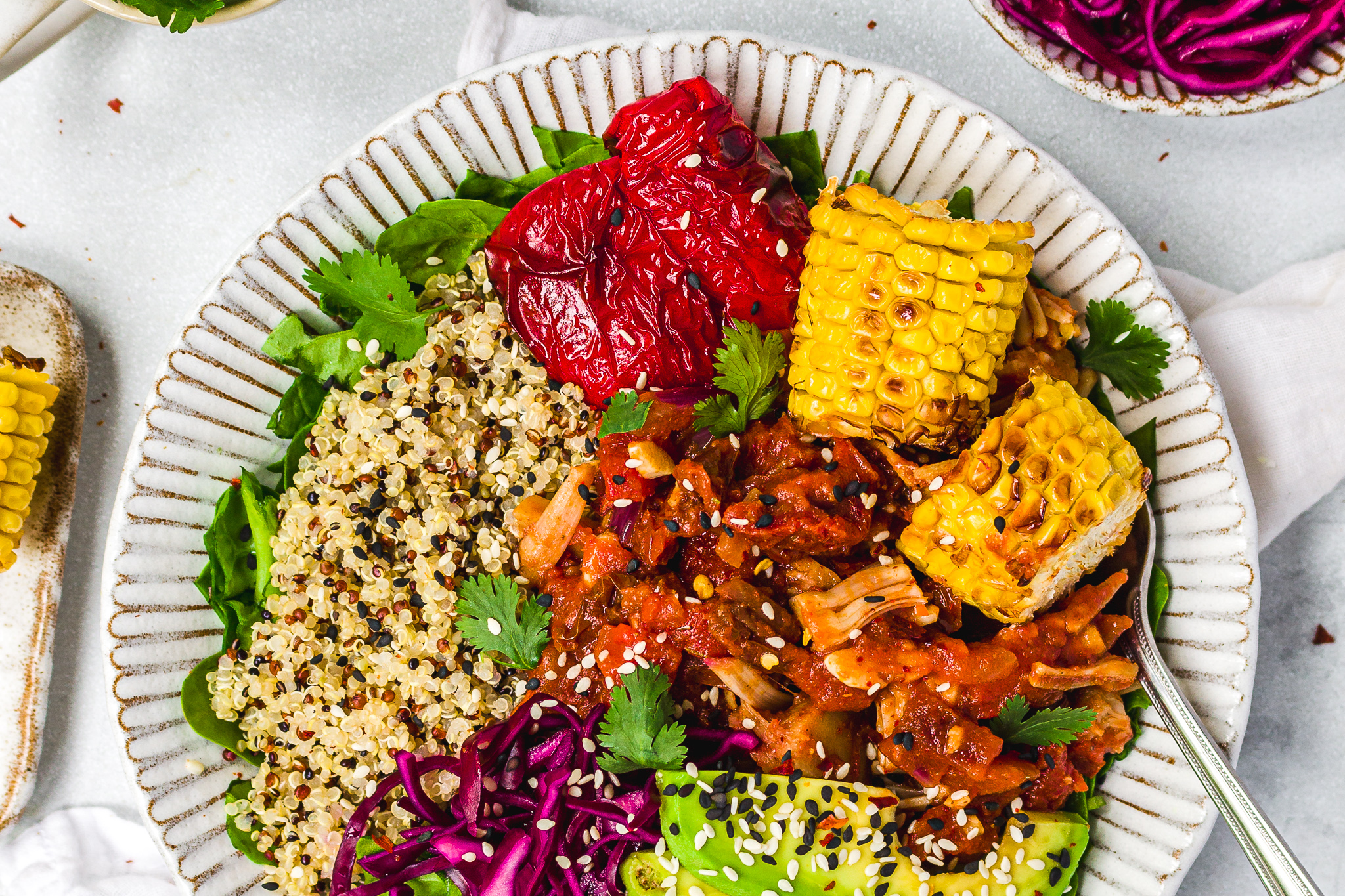 BBQ Jackfruit Bowls with Grilled Corn