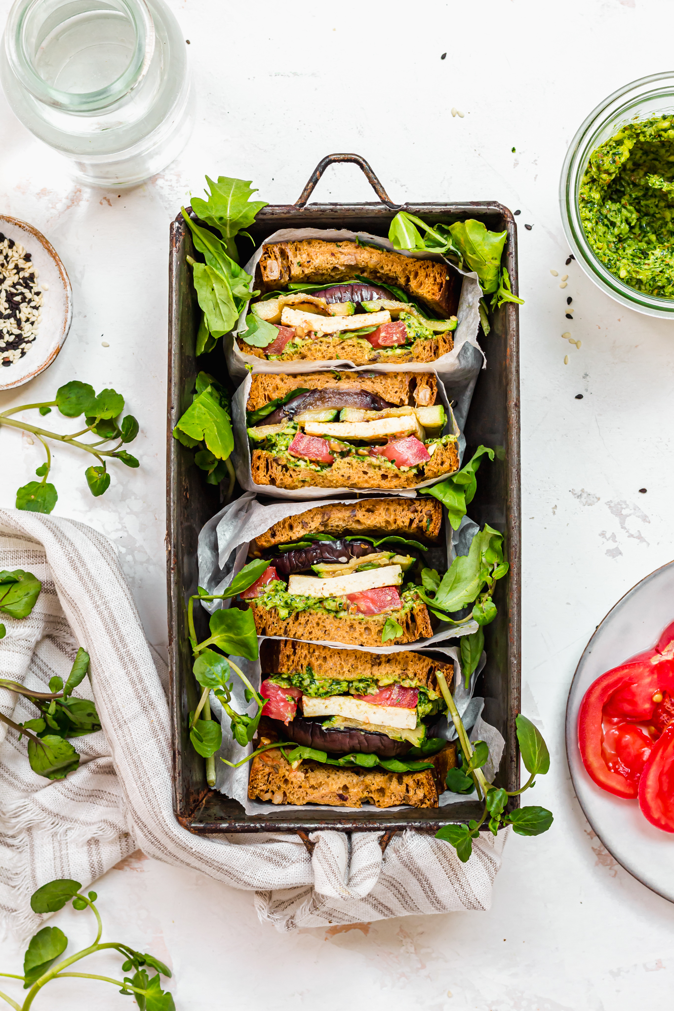 Grilled Vegetable, Tofu and Kale Pesto Sandwich