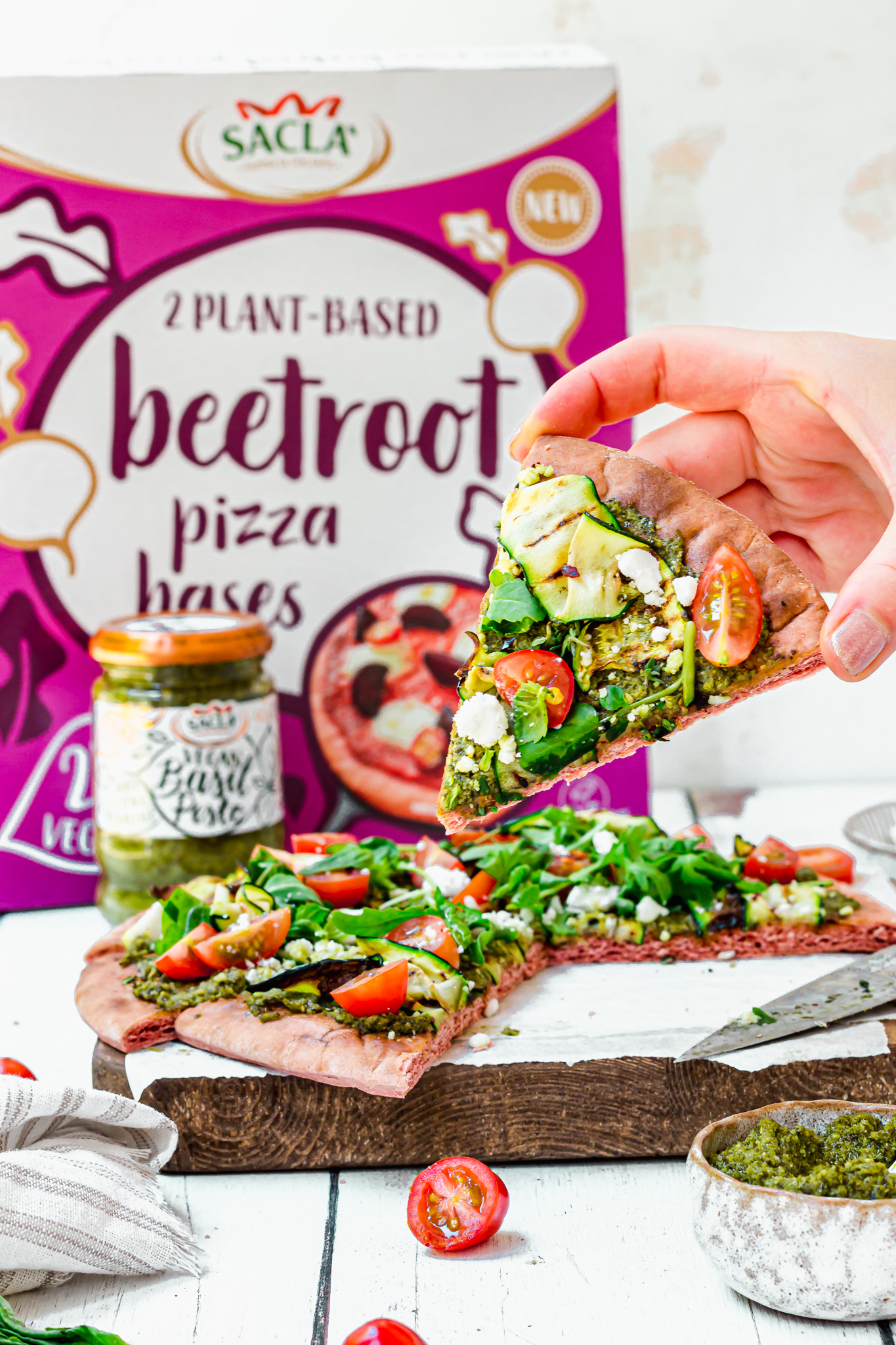 Beetroot Pesto and Courgette Pizza with Feta