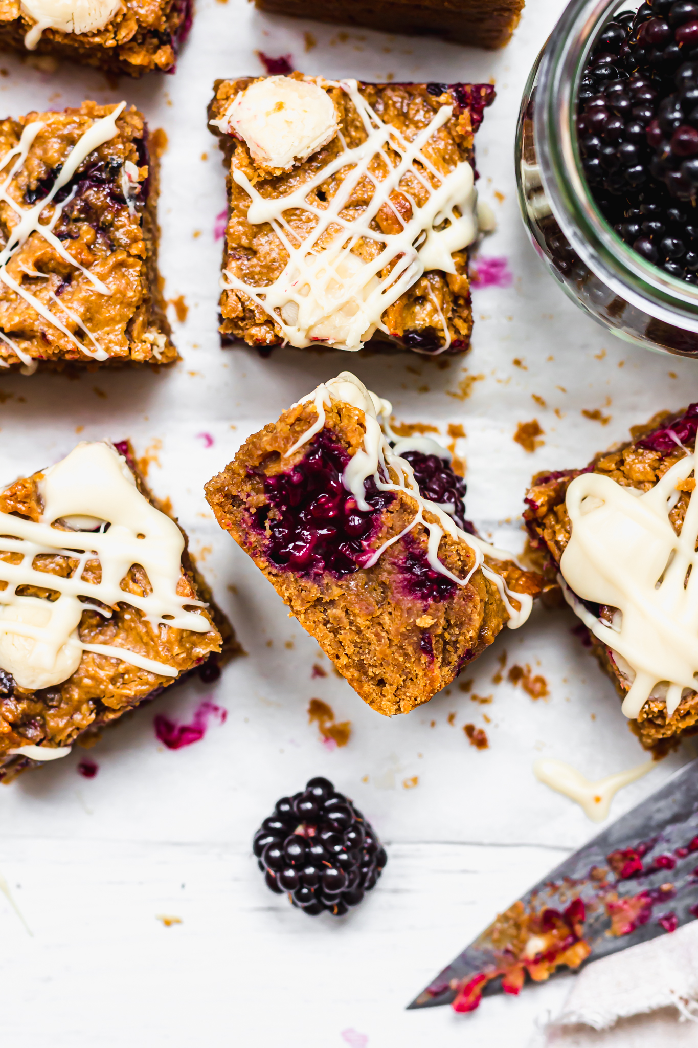 A close up of Blackberry White Chocolate Blondies