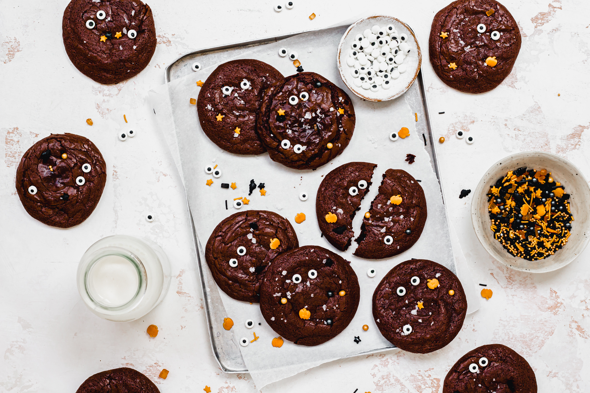 Fudgy Monster Chocolate Cookies on a tray