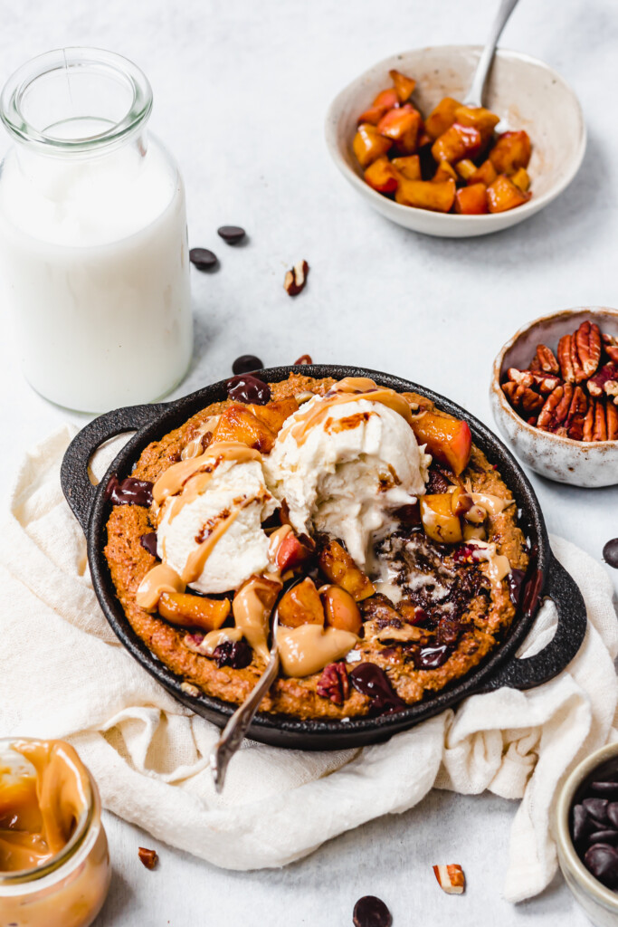 Toffee Apple Chocolate Chip Cookie Skillet with ice cream