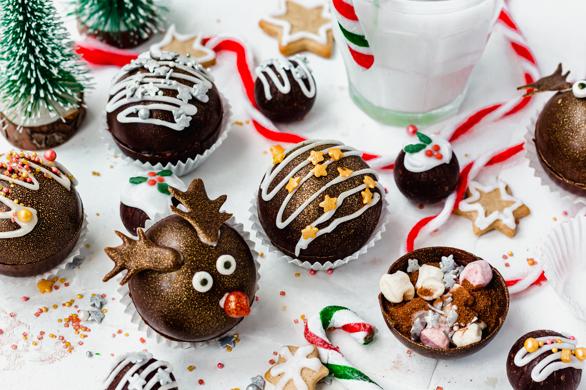 A selection of Easy Vegan Hot Chocolate Bombs