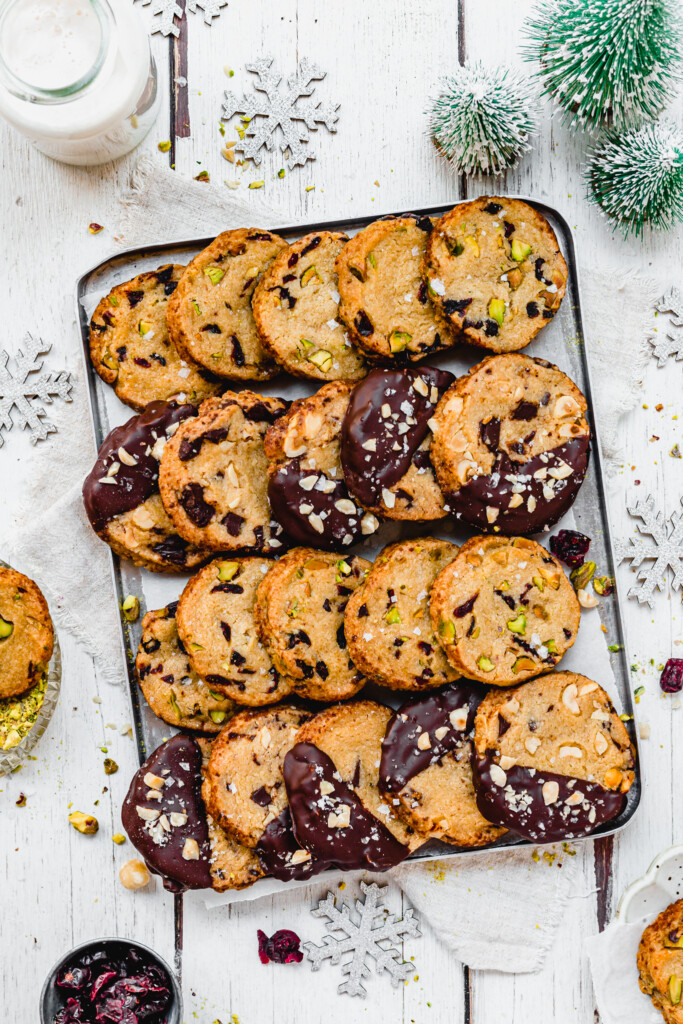Vegan Slice and Bake Shortbread Cookies on a metal tray