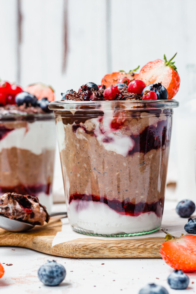 Close up of Chocolate Berry Overnight Oats