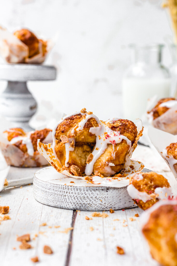 Peanut Butter Monkey Bread Muffins with icing sugar glaze