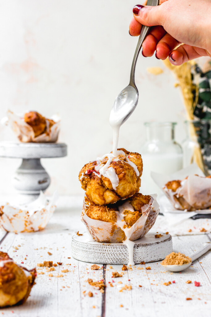 Two Peanut Butter Monkey Bread Muffins with icing sugar