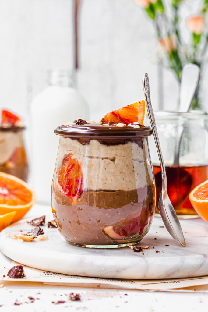 Chocolate Orange Blended Oats with a spoon