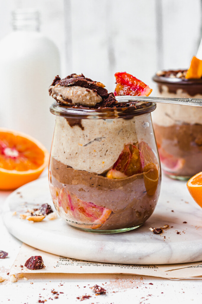 A spoon of Chocolate Orange Blended Oats