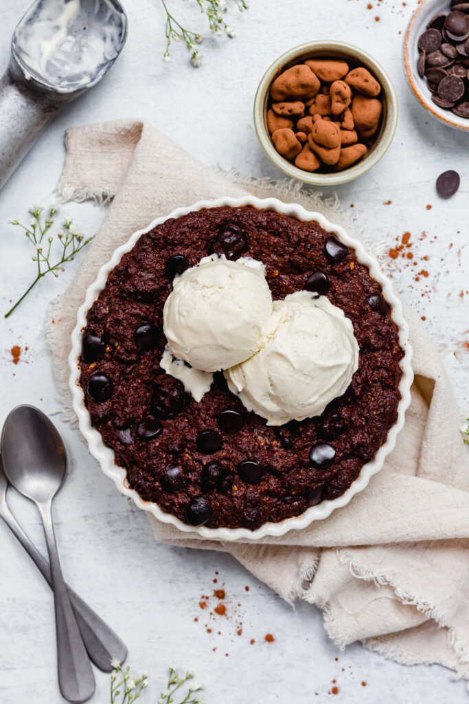 Vegan Chocolate Brownie Skillet for 2 with two spoons