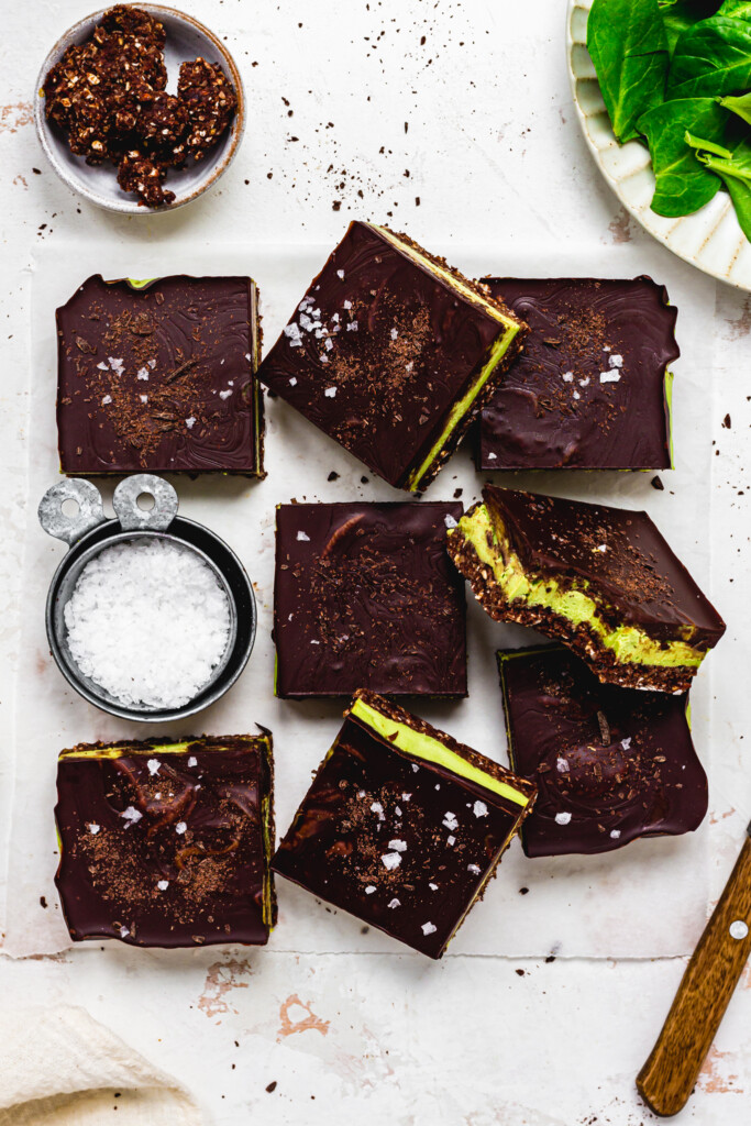 Cut Up Chocolate Mint Cheesecake Slices