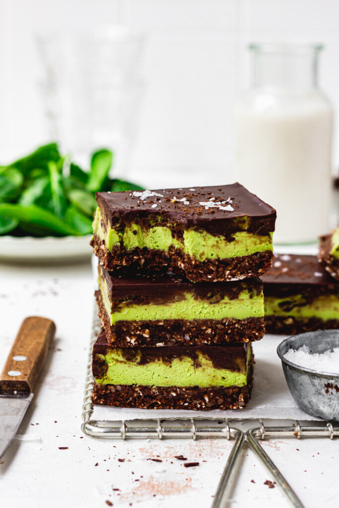 A stack of 3 Chocolate Mint Cheesecake Slices