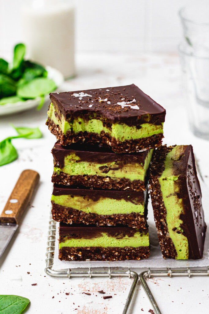 A stack of 4 Chocolate Mint Cheesecake Slices