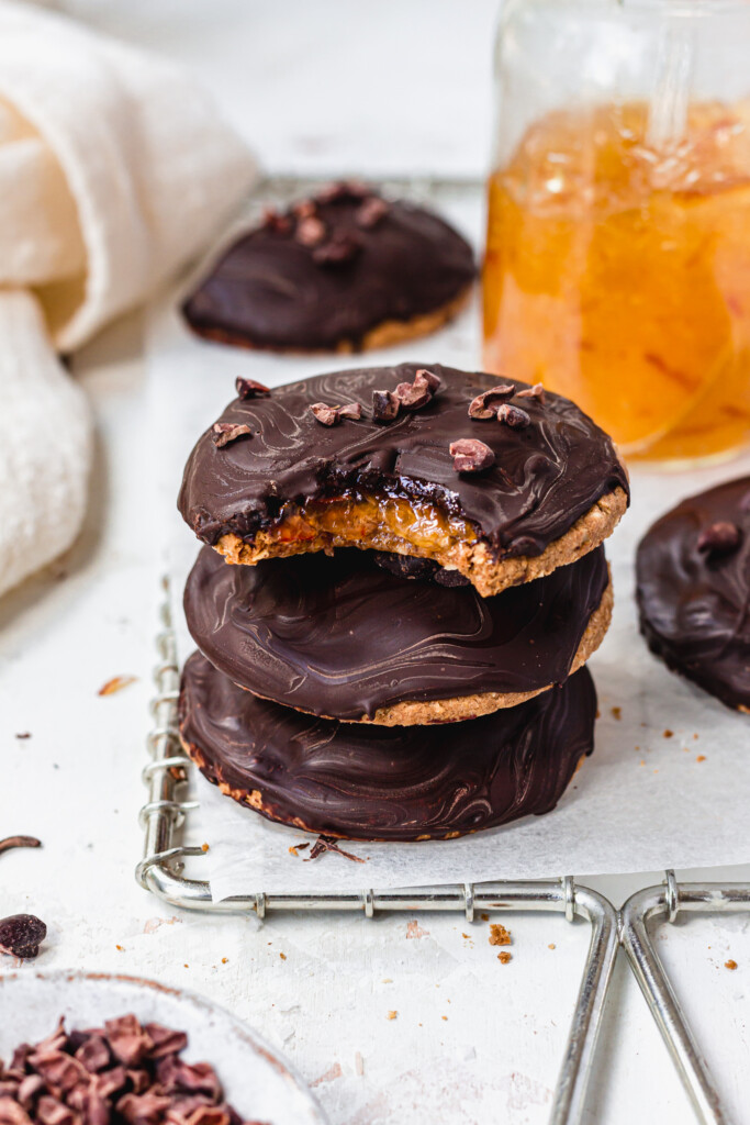 A stack of three Chocolate Orange Biscuits