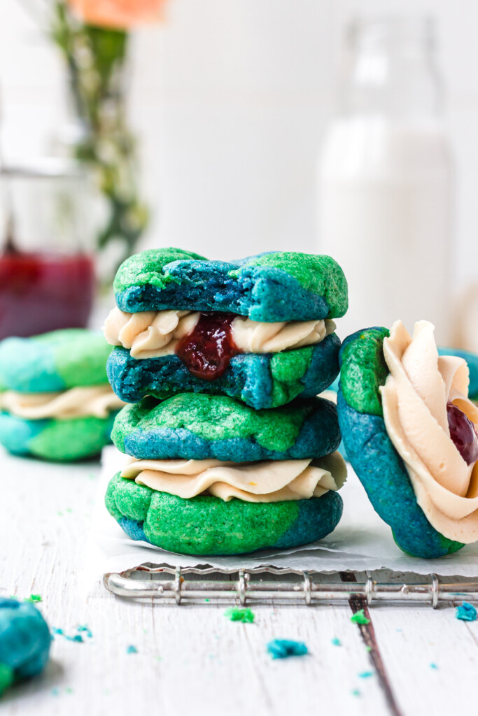 A stack of two jam-filled Vegan Earth Day Cookies