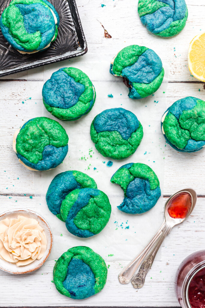Vegan Earth Day Cookies on a wooden backdrop