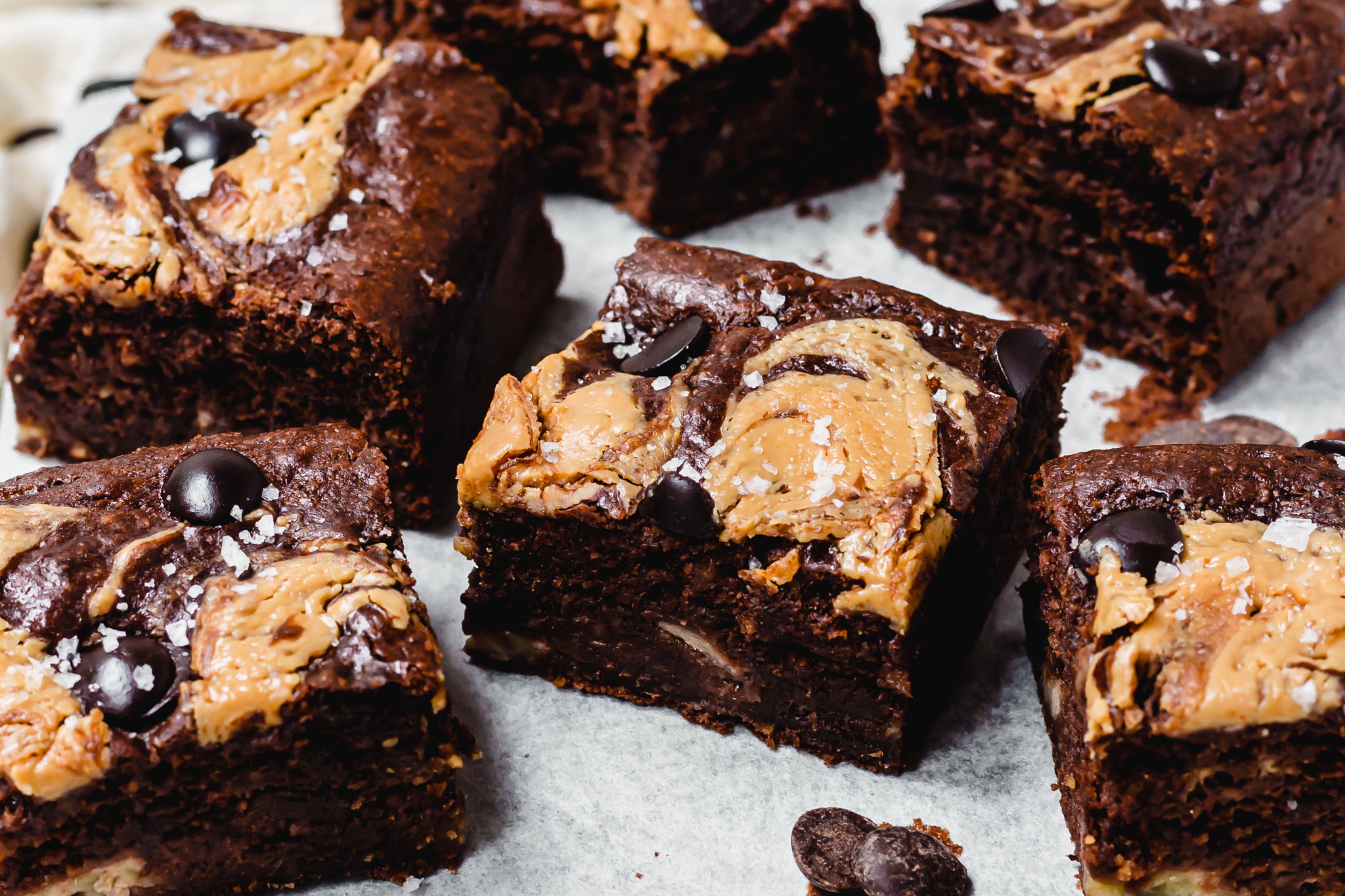 Landscape close up photo of Chocolate Banana Bread Peanut Butter Brownies