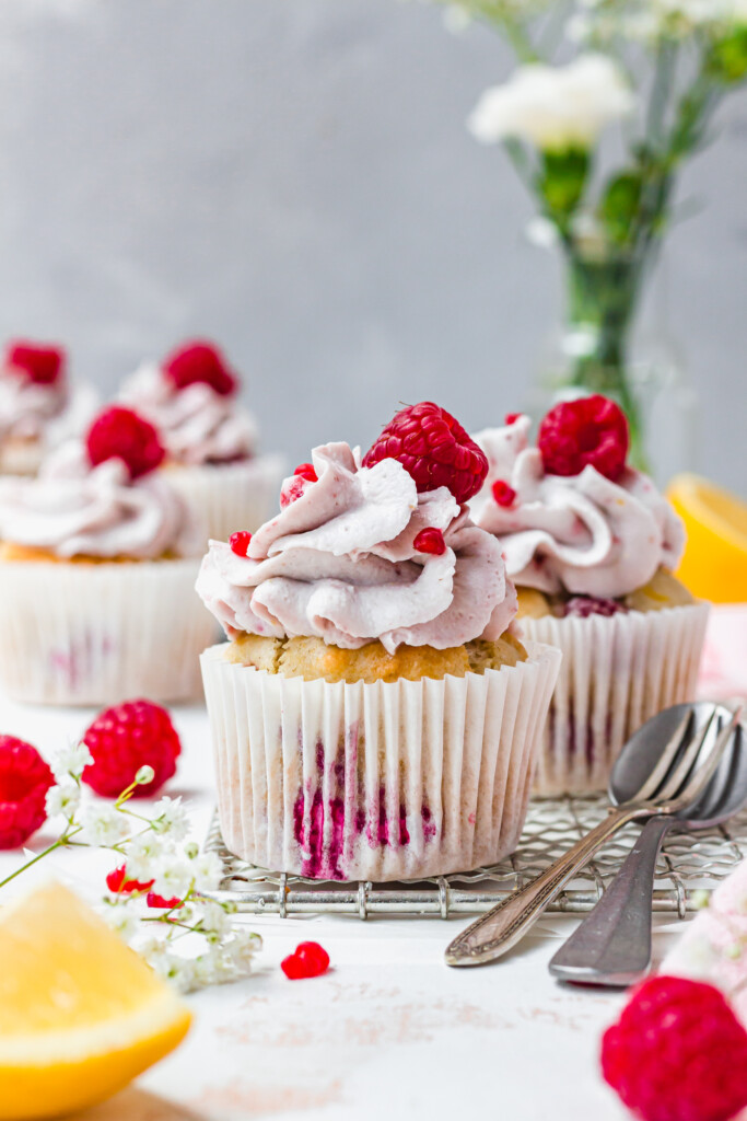 Raspberry Lemon Custard Muffins with a fork and spoon