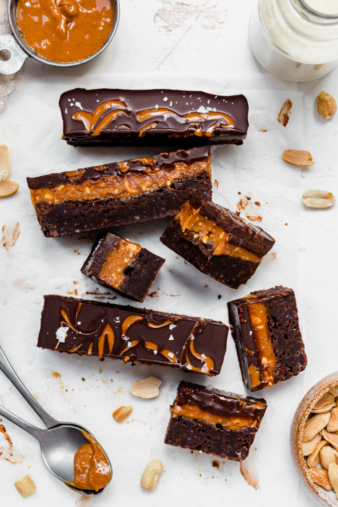 Slices of Snickers Caramel Brownies
