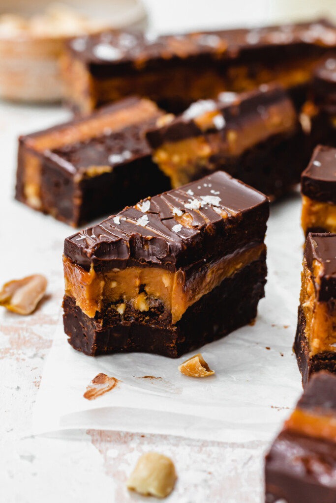 Bitten into a Snickers Caramel Brownies