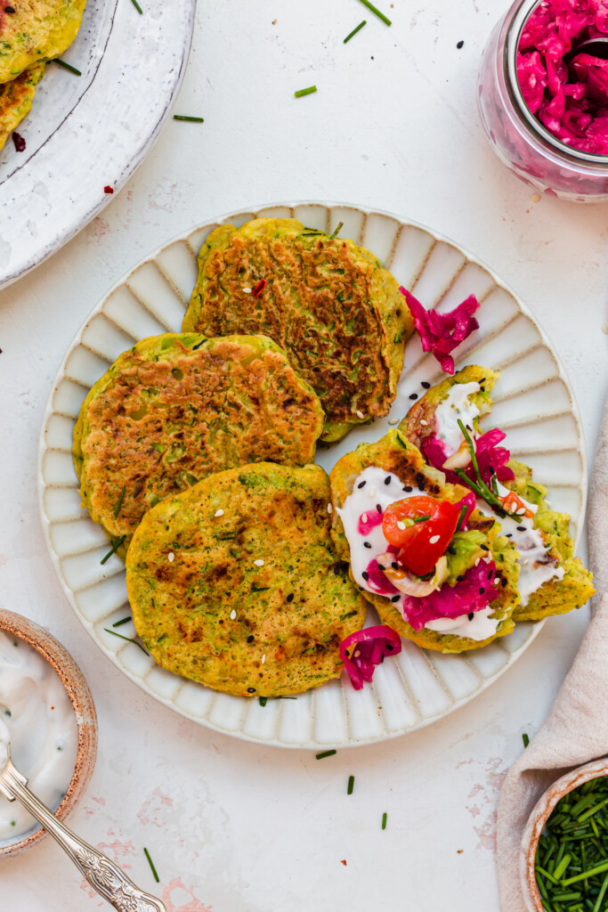 Small plate of Vegan Courgette Chickpea Flour Fritters