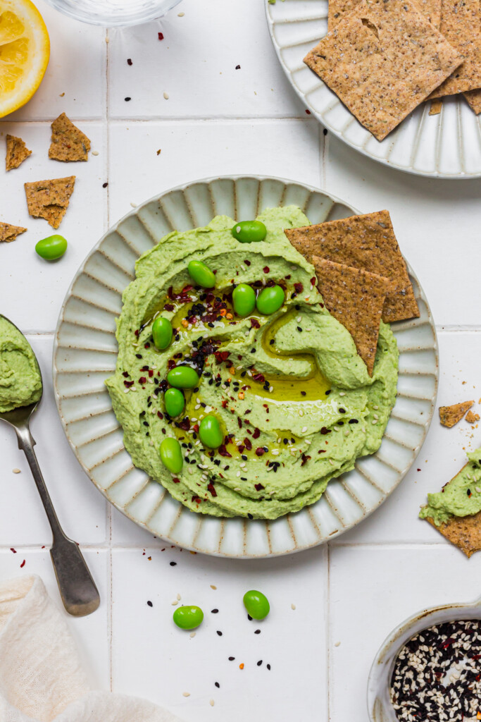 Edamame and Butterbean Hummus with crackers