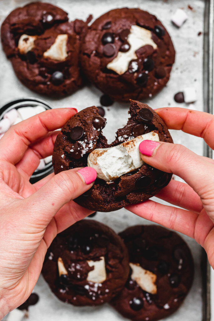 Pulling apart a Marshmallow Chocolate Brownie Cookie