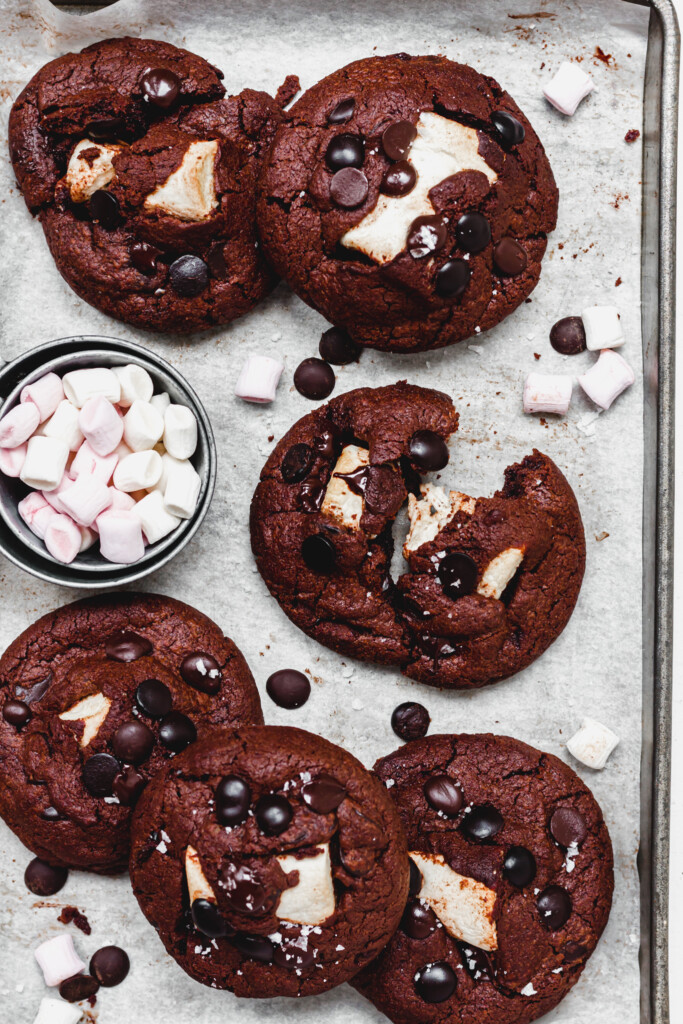 Marshmallow Chocolate Brownie Cookies broken up