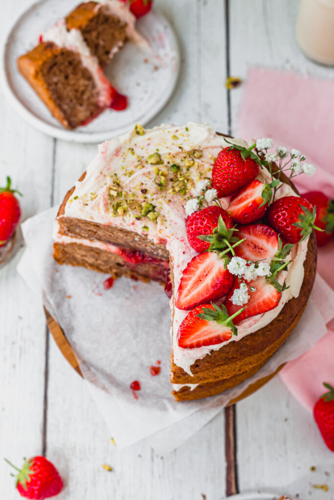 The top of a Strawberries and Cream Banana Bread